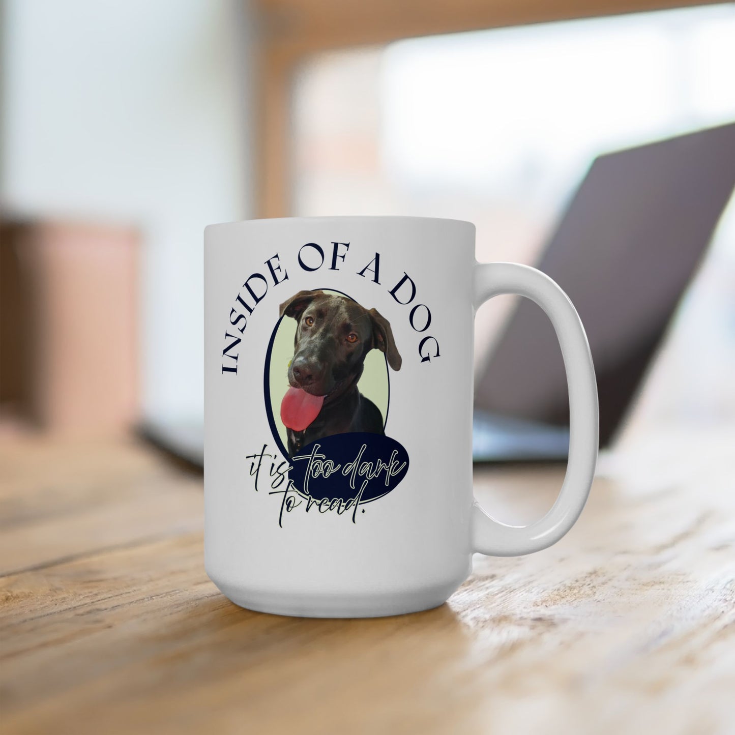 Dog & Books Ceramic Mug — “Outside of a Dog, a Book Is Man’s Best Friend” (11oz/15oz)
