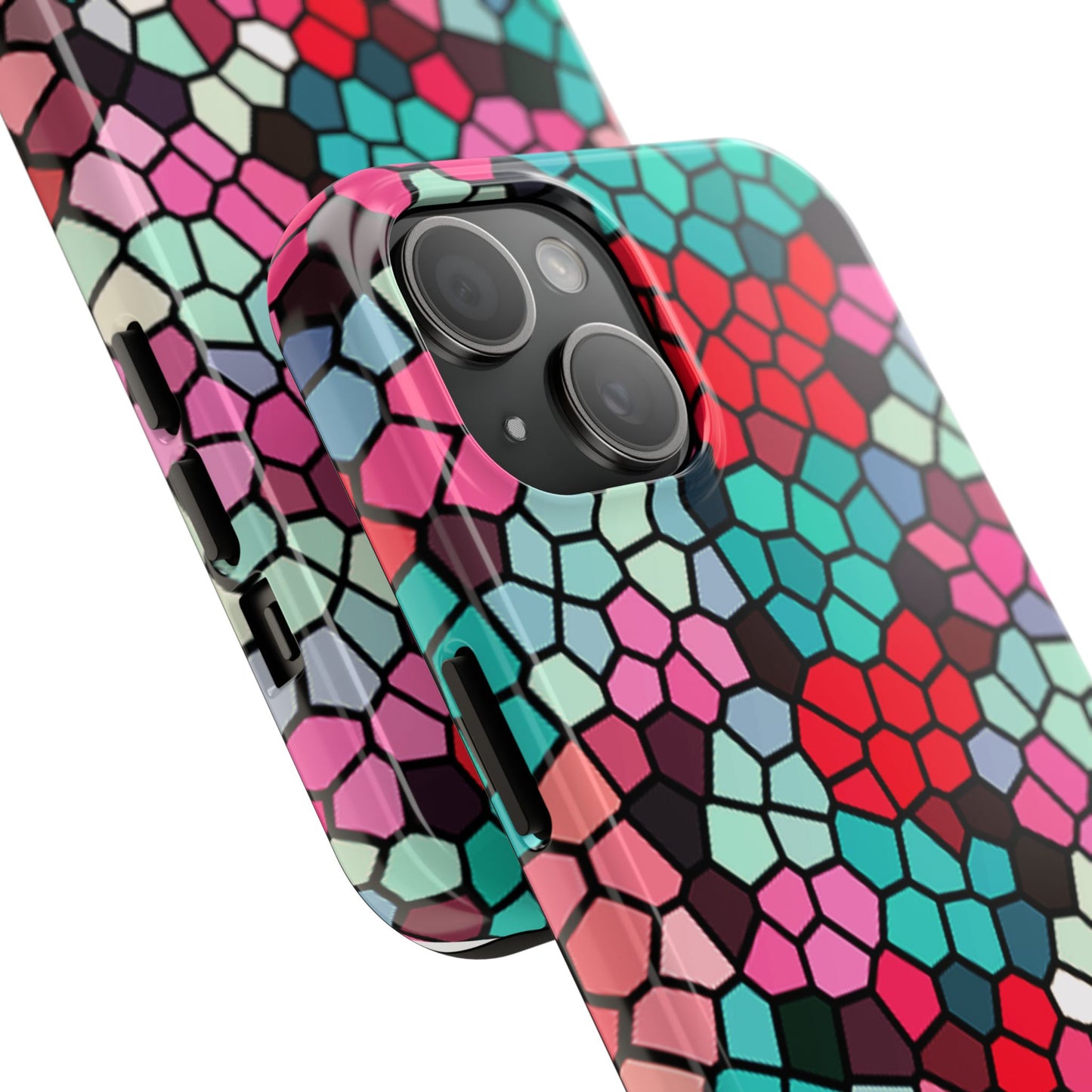 Mosaic Colorblock Tough Phone Case — Vibrant Stained-Glass Protective Cover