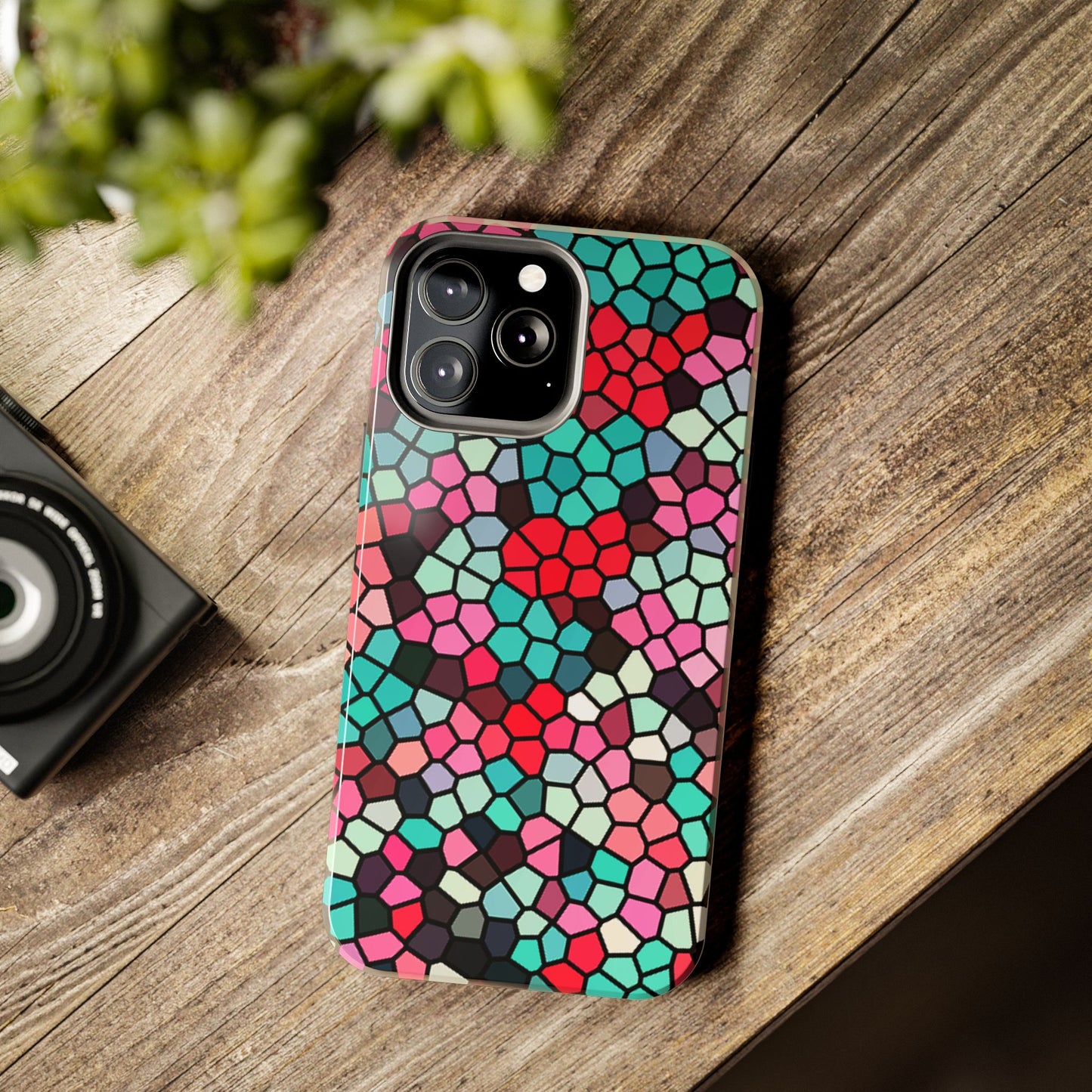 Mosaic Colorblock Tough Phone Case — Vibrant Stained-Glass Protective Cover