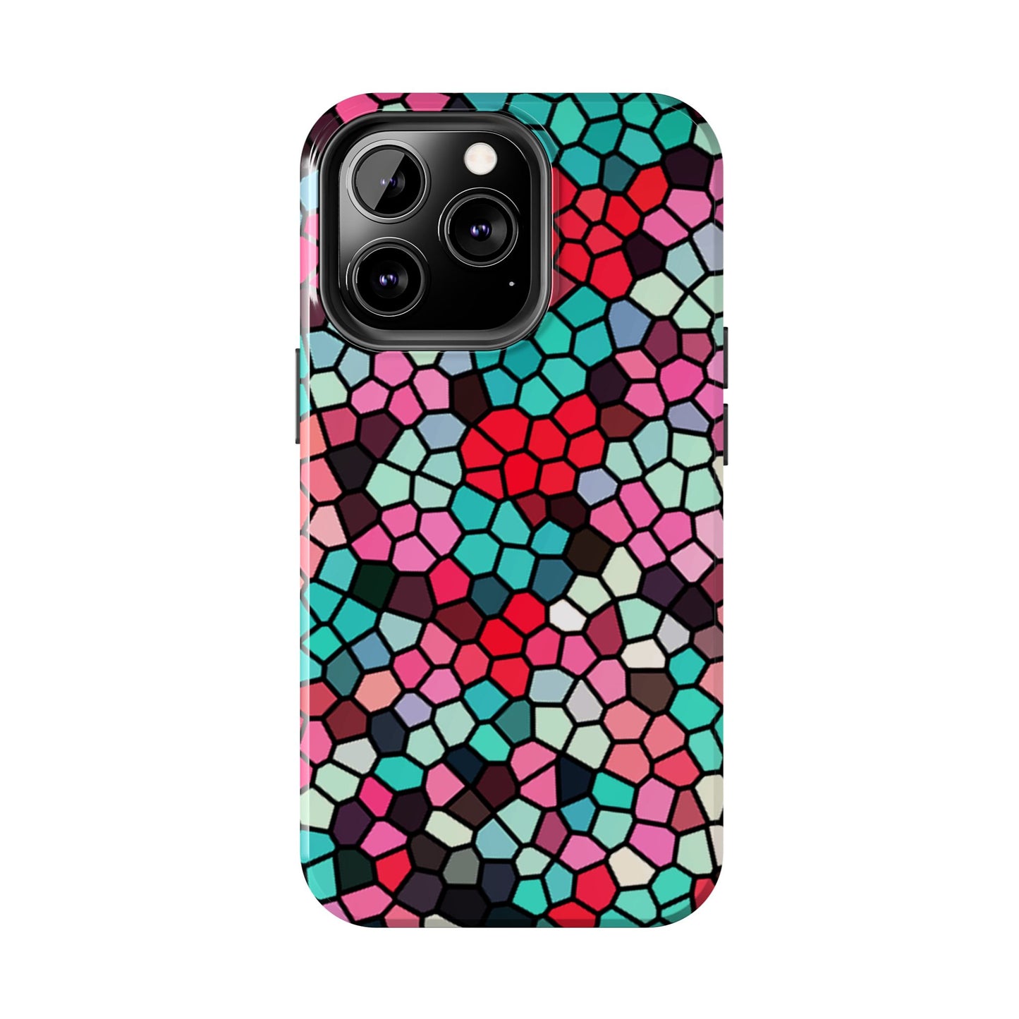 Mosaic Colorblock Tough Phone Case — Vibrant Stained-Glass Protective Cover