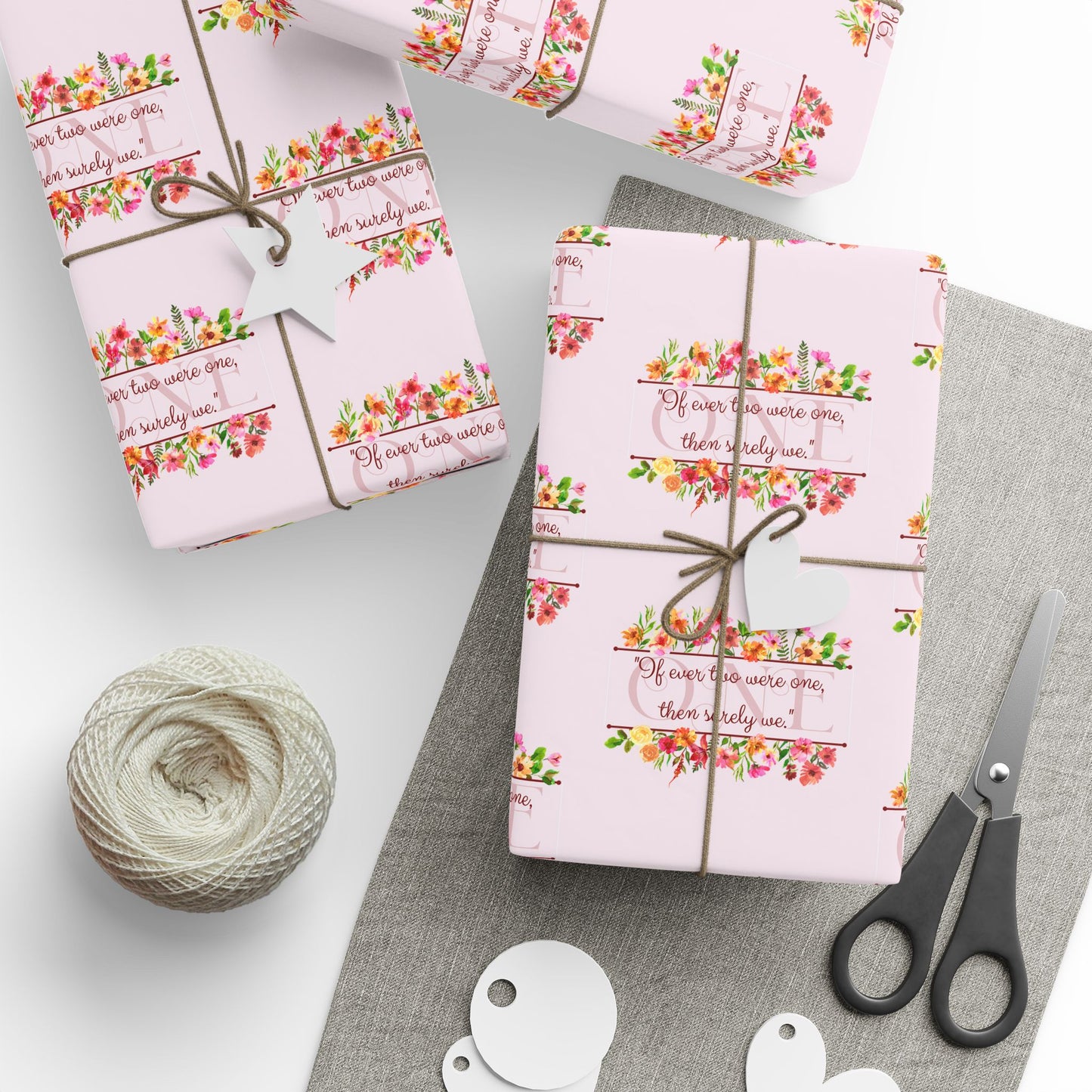 Wedding Wrapping Paper — “If Ever Two Were One” Anne Bradstreet Quote (Literature & Poetry Gift Wrap)