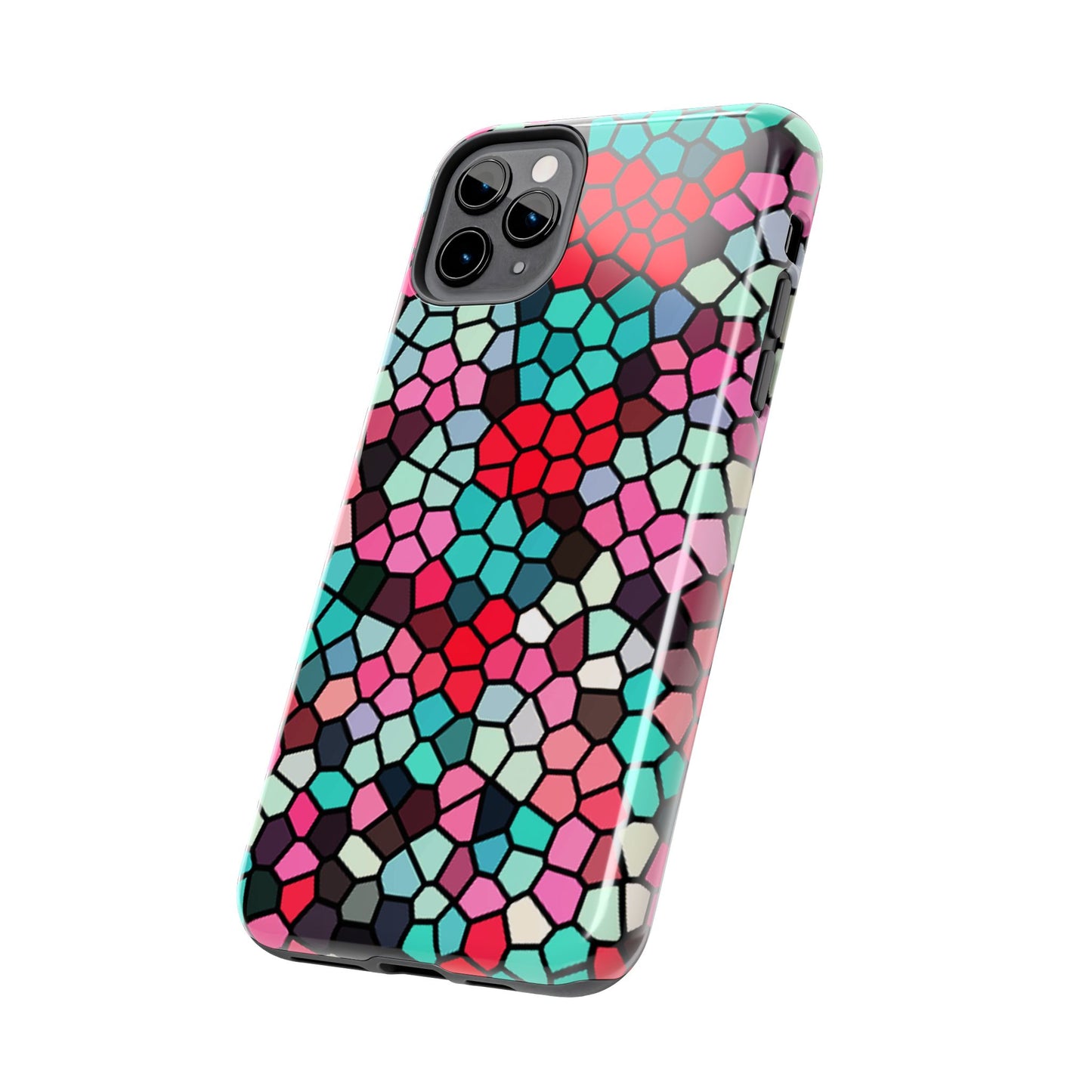 Mosaic Colorblock Tough Phone Case — Vibrant Stained-Glass Protective Cover