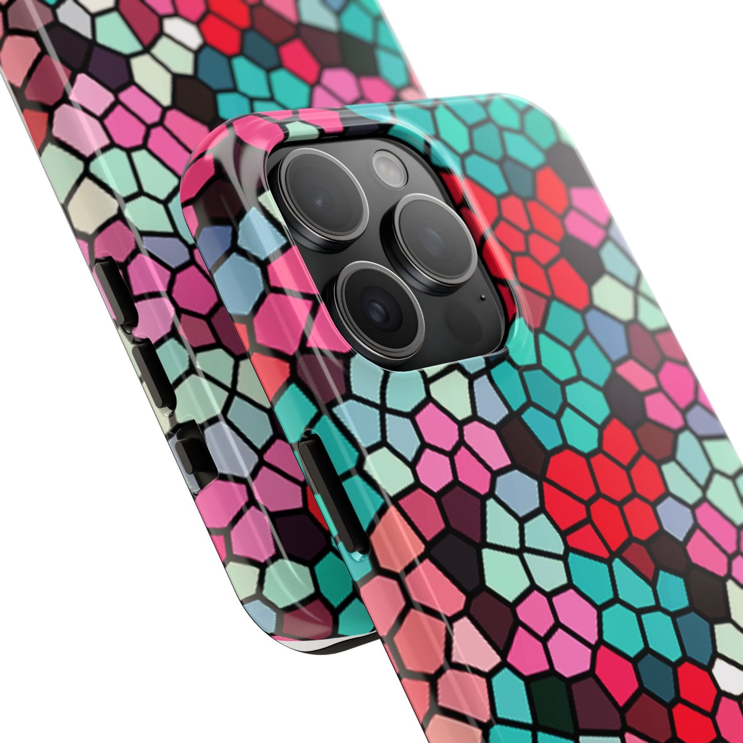 Mosaic Colorblock Tough Phone Case — Vibrant Stained-Glass Protective Cover