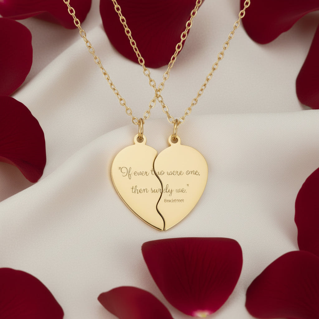 Engraved Break-Apart Heart Necklace Set – 2-Piece Split Pendant for Best Friends or Couples