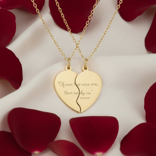 Engraved Break-Apart Heart Necklace Set – 2-Piece Split Pendant for Best Friends or Couples