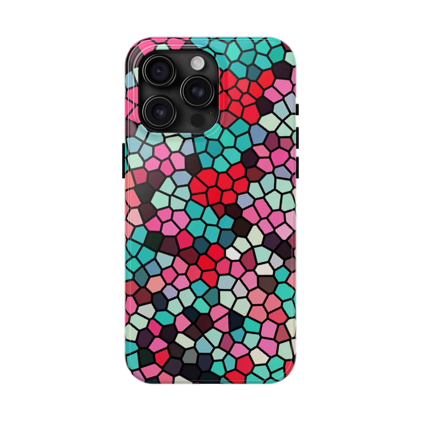 Mosaic Colorblock Tough Phone Case — Vibrant Stained-Glass Protective Cover
