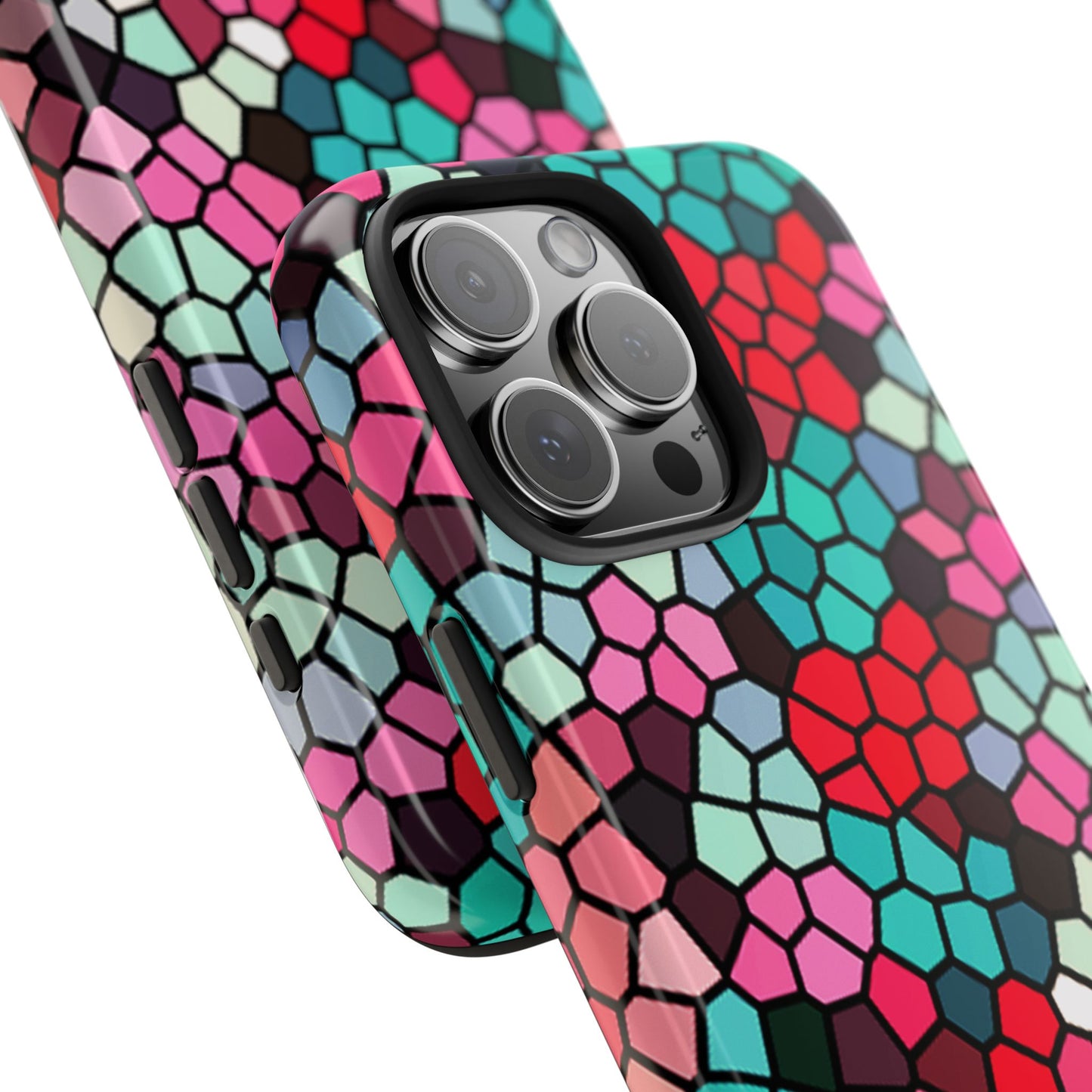 Mosaic Colorblock Tough Phone Case — Vibrant Stained-Glass Protective Cover