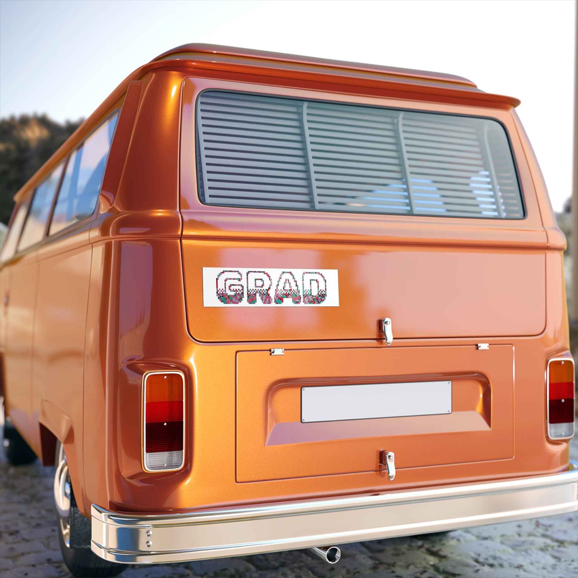 Grad Bold Pixelated Design Bumper Sticker — Graduation Car Decal