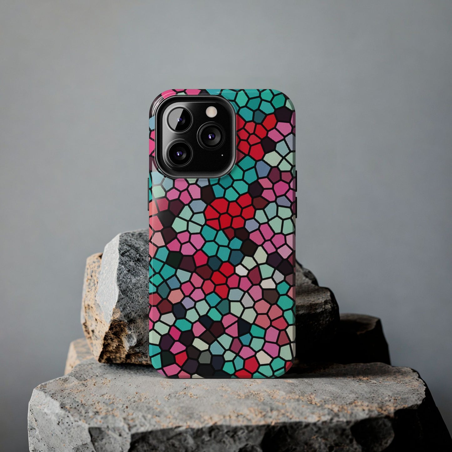 Mosaic Colorblock Tough Phone Case — Vibrant Stained-Glass Protective Cover