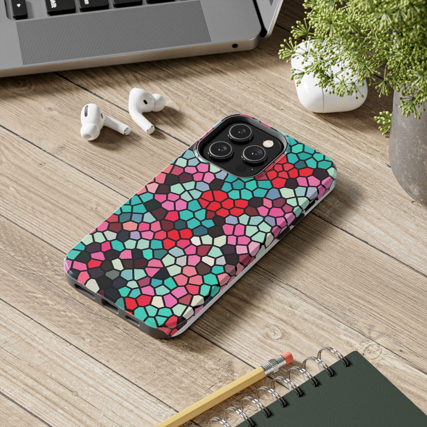 Mosaic Colorblock Tough Phone Case — Vibrant Stained-Glass Protective Cover