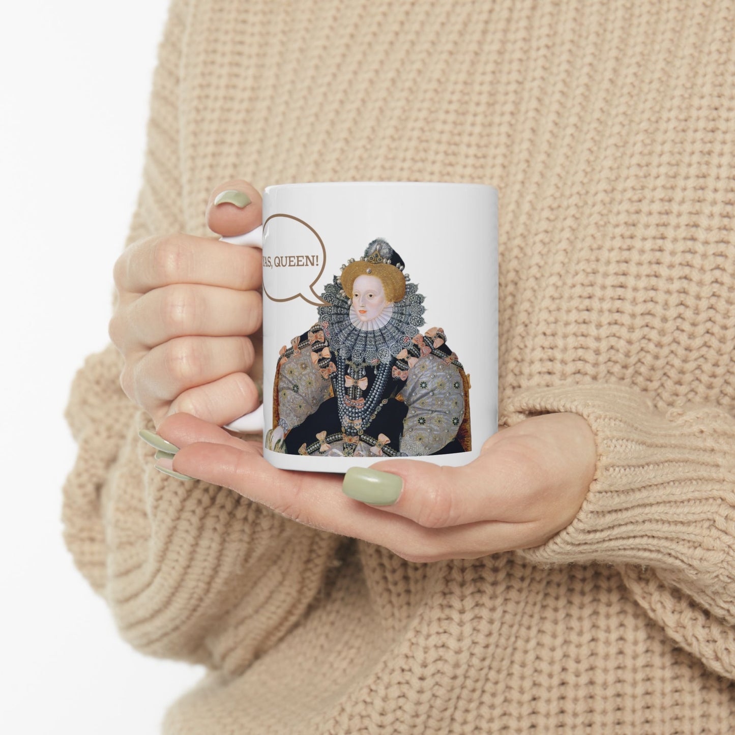 Queen Portrait with 'Yas Queen' Speech Bubble Mug | Ceramic Mug - Nensensical
