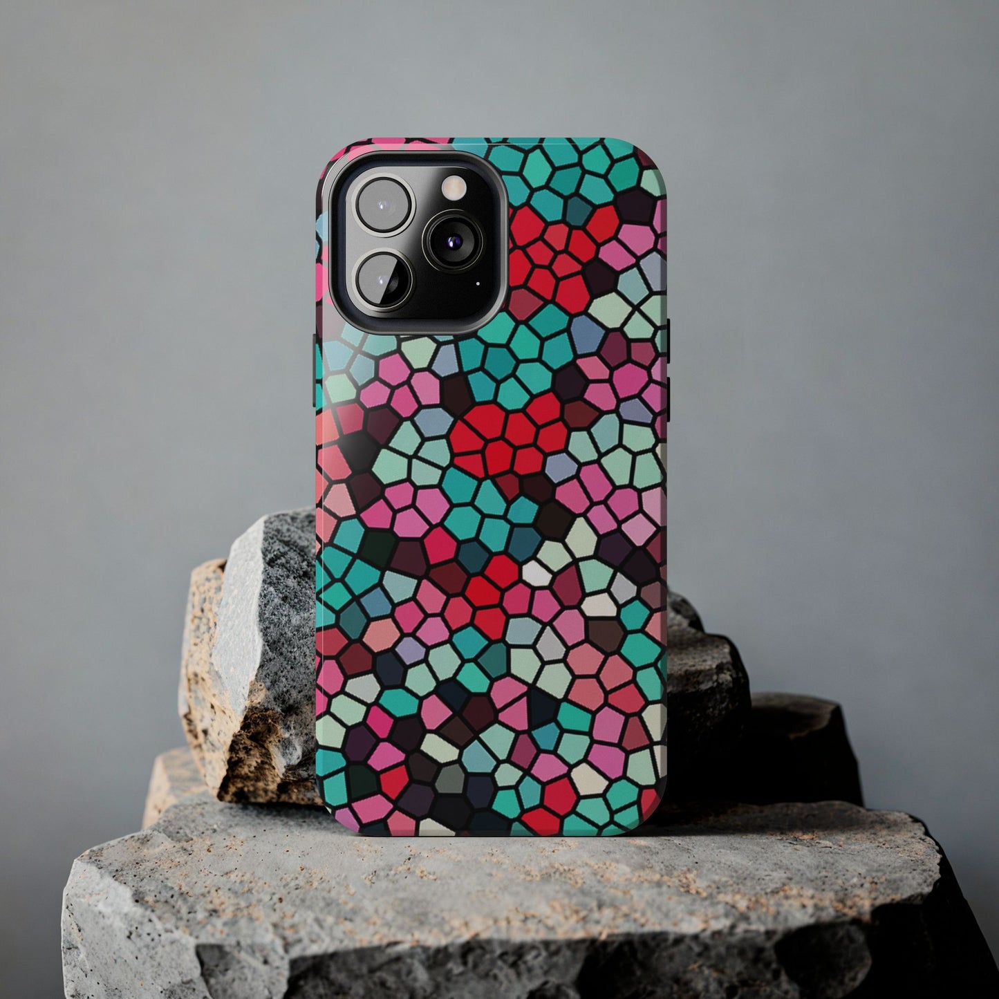 Mosaic Colorblock Tough Phone Case — Vibrant Stained-Glass Protective Cover