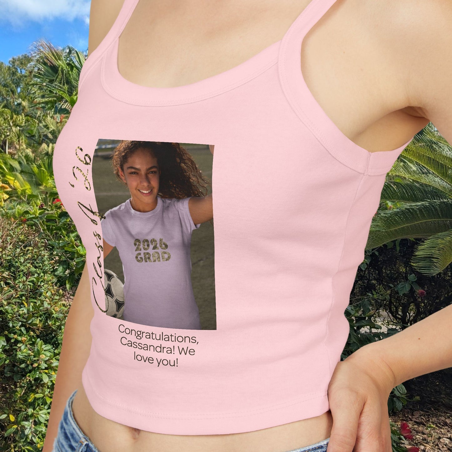 Graduation Photo & Message Spaghetti Tank — Personalizable Grad Party Top