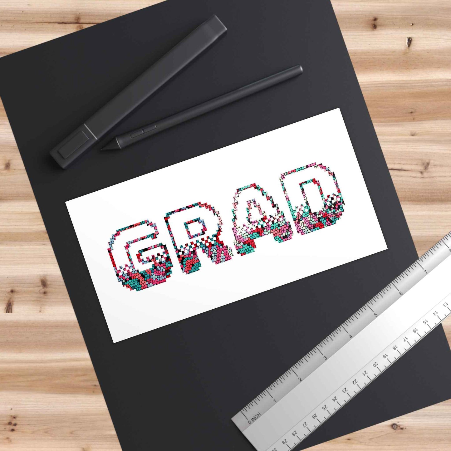 Grad Bold Pixelated Design Bumper Sticker — Graduation Car Decal