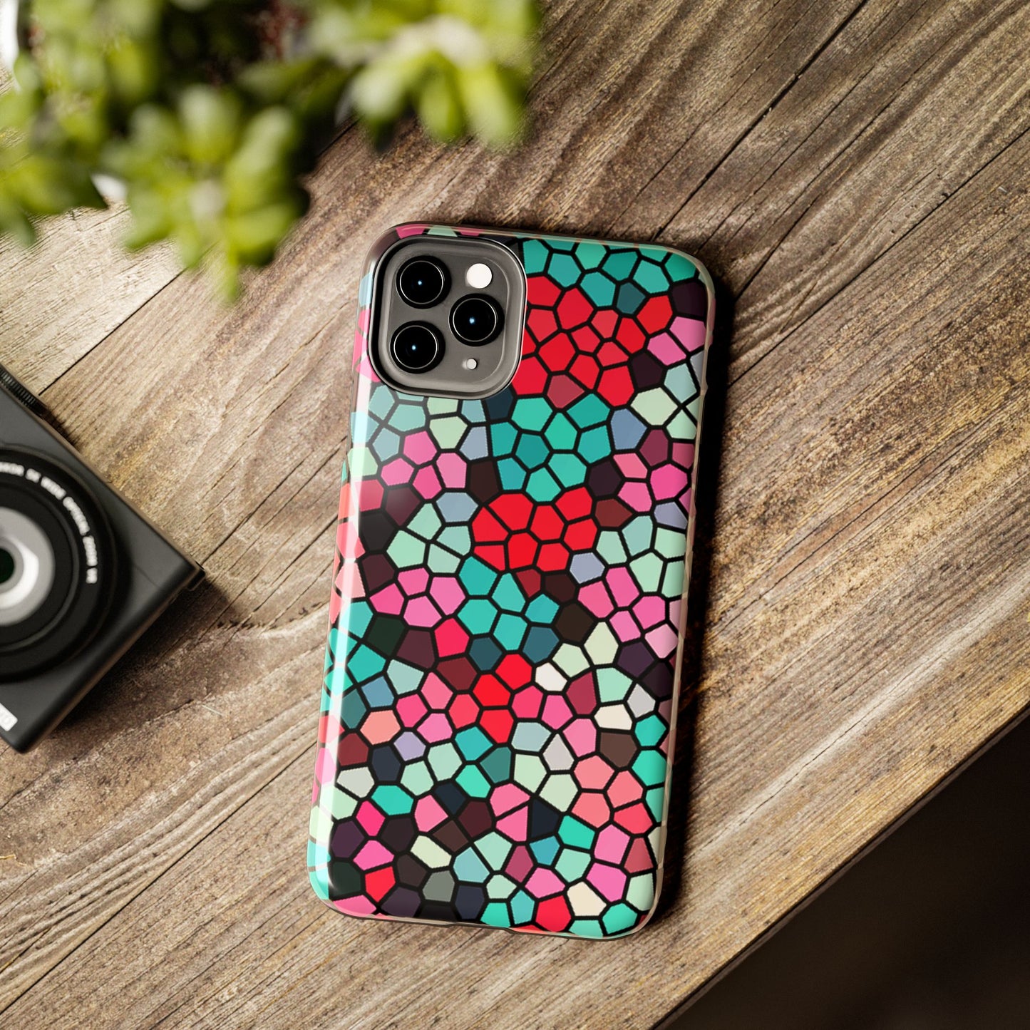 Mosaic Colorblock Tough Phone Case — Vibrant Stained-Glass Protective Cover