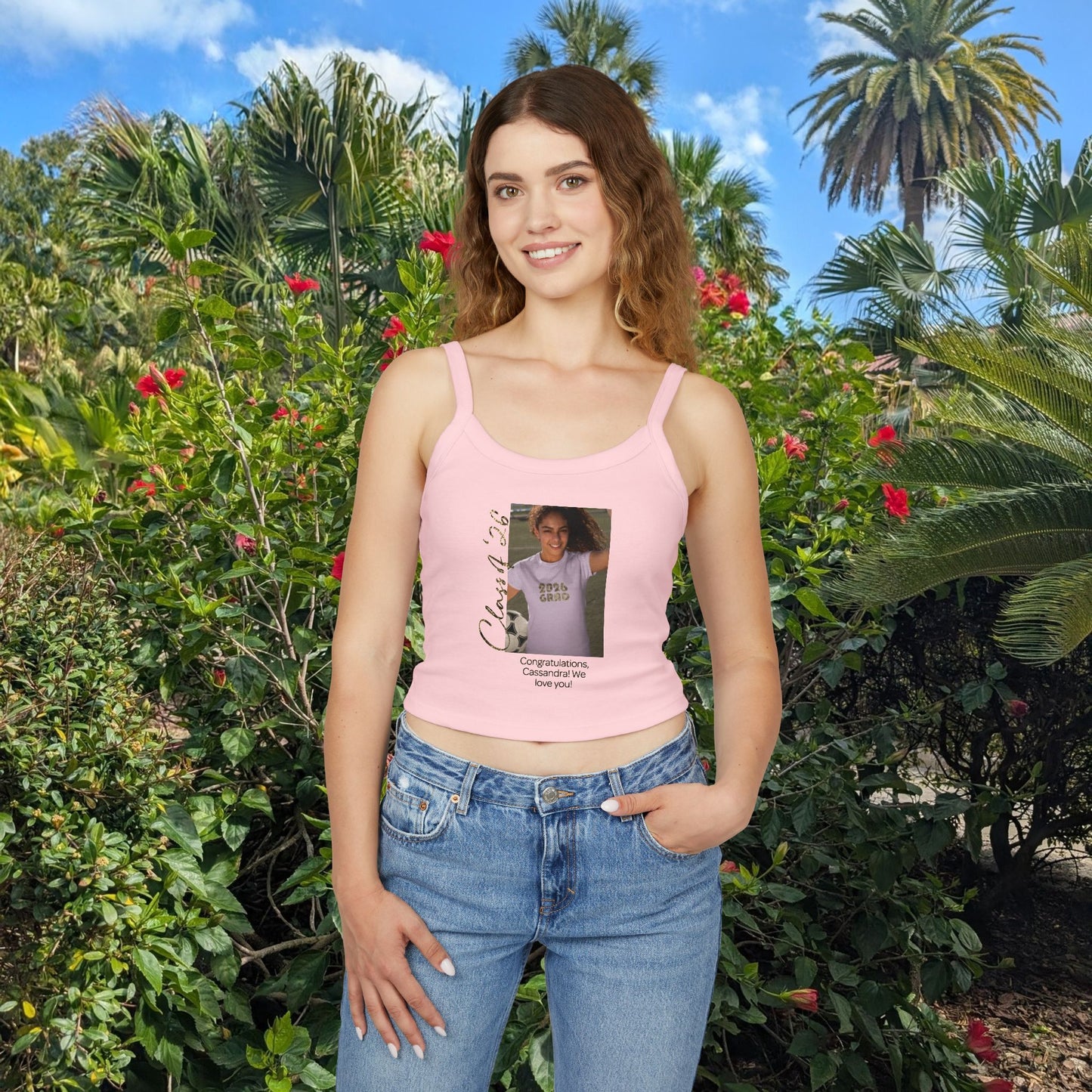Graduation Photo & Message Spaghetti Tank — Personalizable Grad Party Top