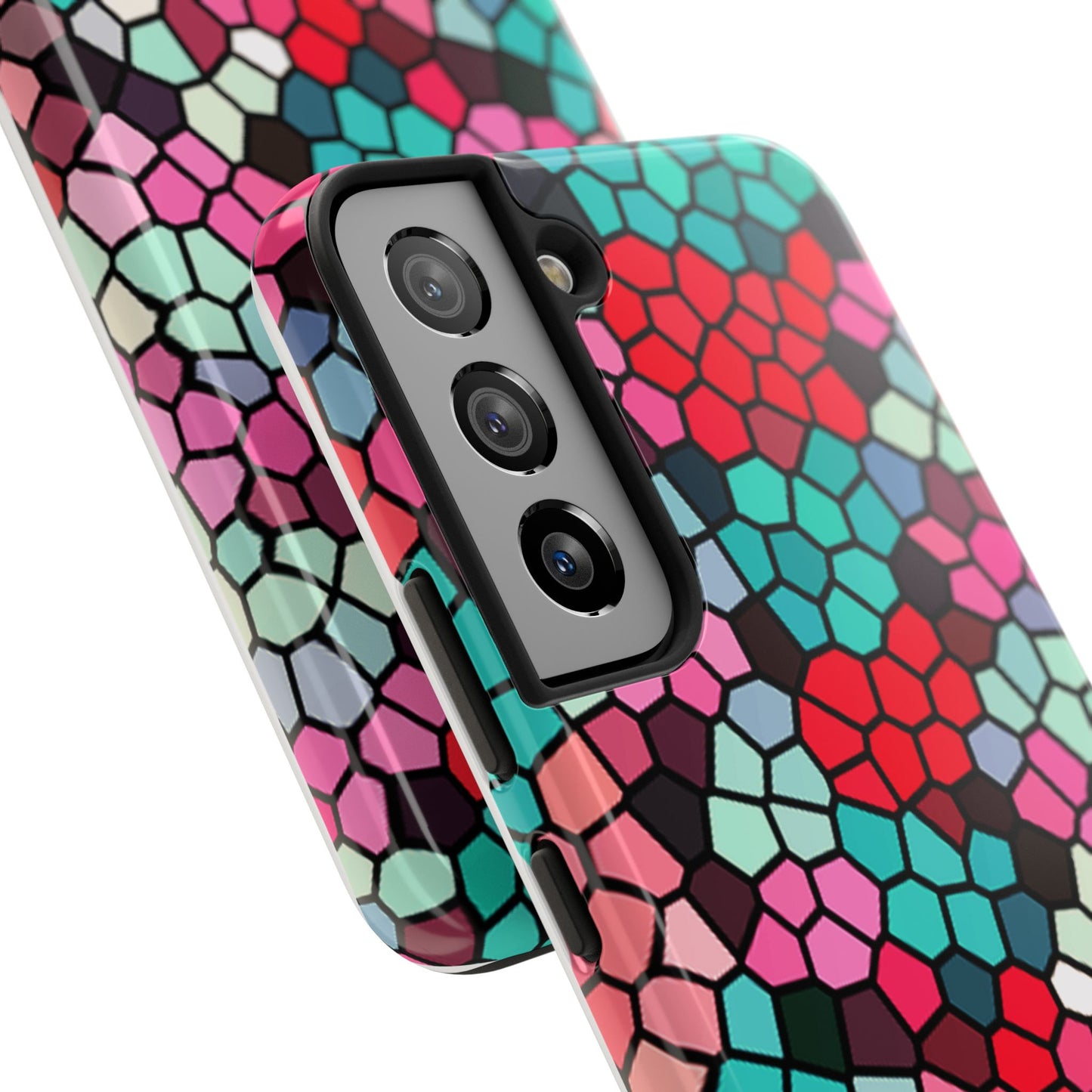 Mosaic Colorblock Tough Phone Case — Vibrant Stained-Glass Protective Cover