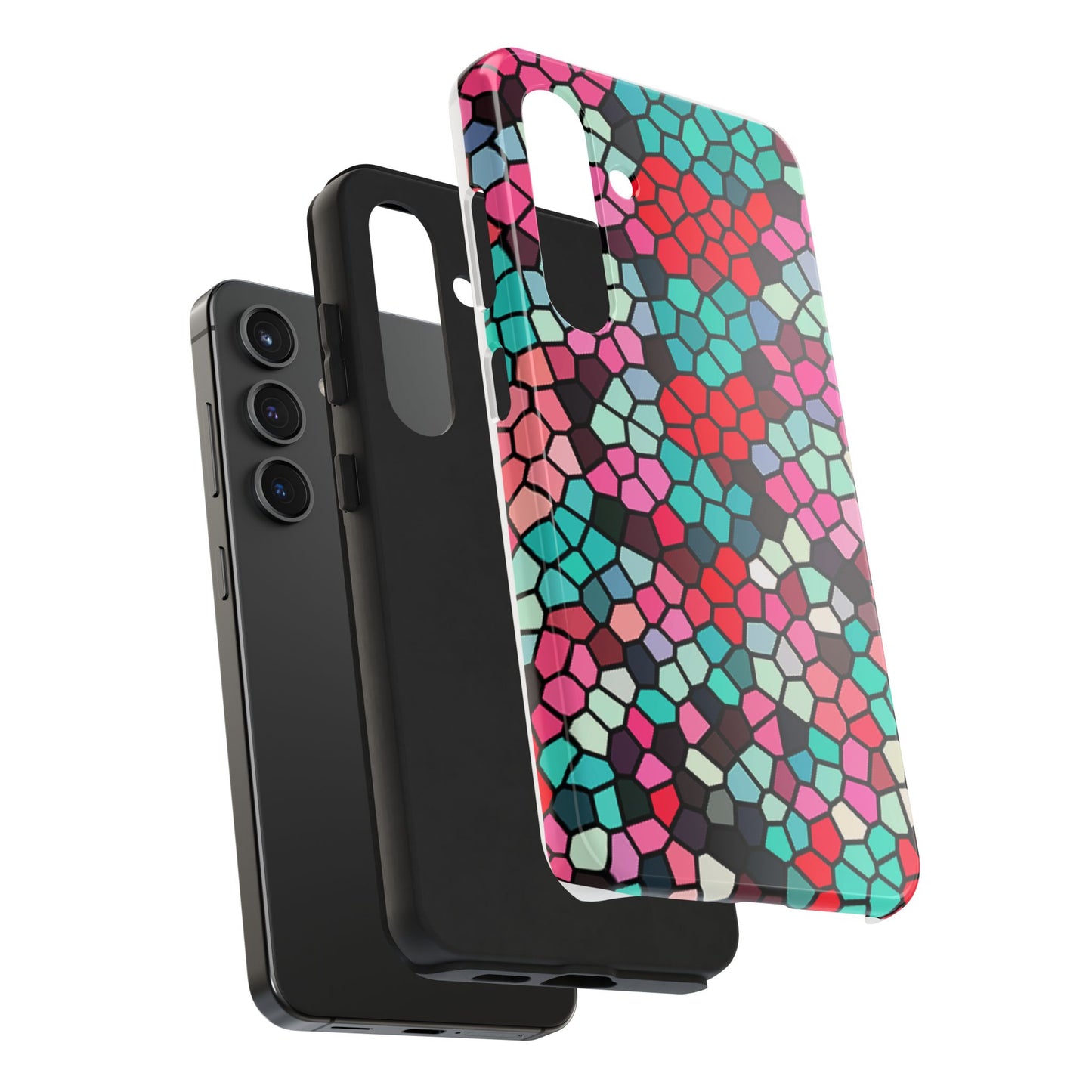 Mosaic Colorblock Tough Phone Case — Vibrant Stained-Glass Protective Cover