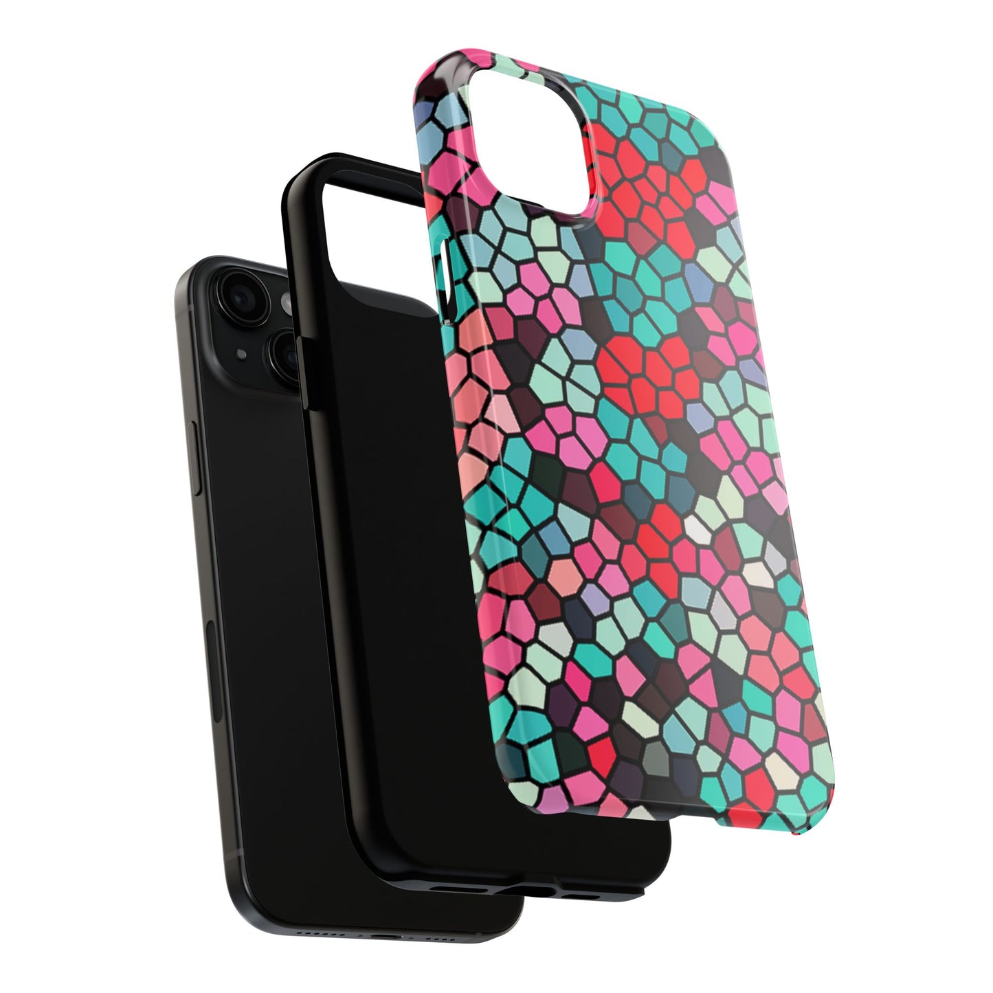 Mosaic Colorblock Tough Phone Case — Vibrant Stained-Glass Protective Cover