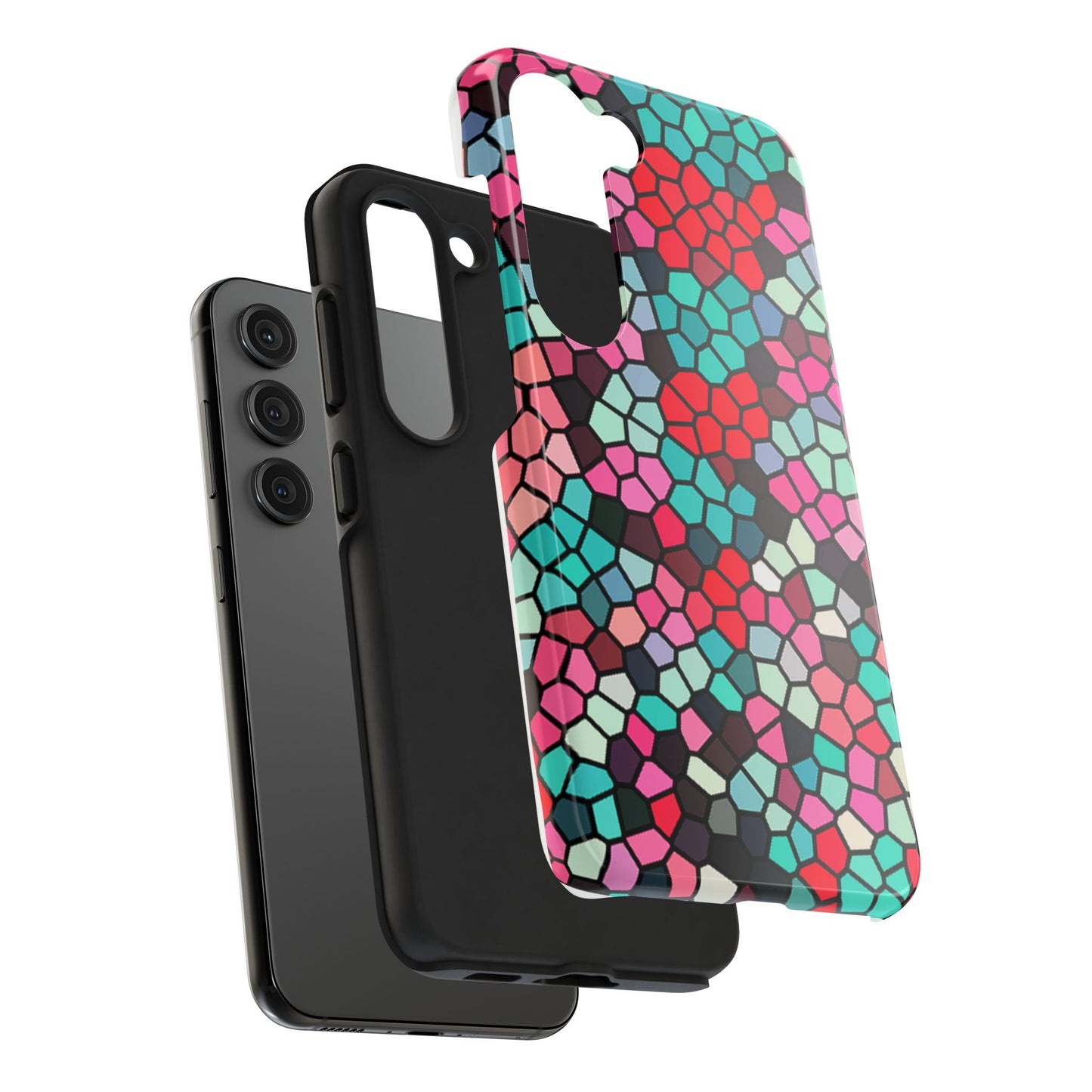 Mosaic Colorblock Tough Phone Case — Vibrant Stained-Glass Protective Cover