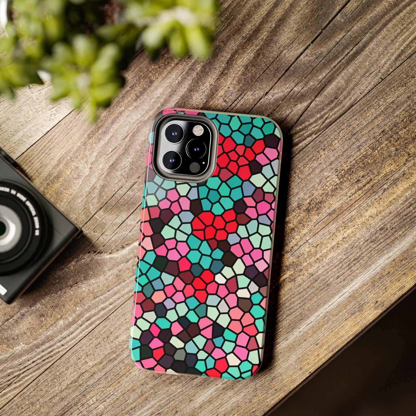 Mosaic Colorblock Tough Phone Case — Vibrant Stained-Glass Protective Cover