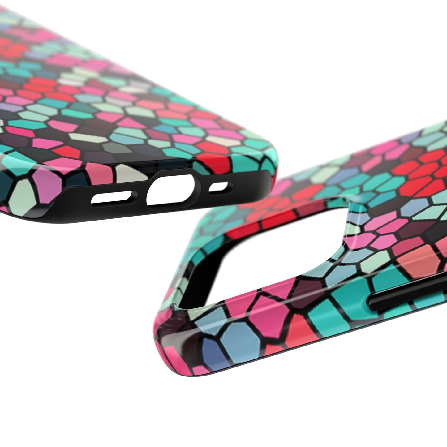 Mosaic Colorblock Tough Phone Case — Vibrant Stained-Glass Protective Cover