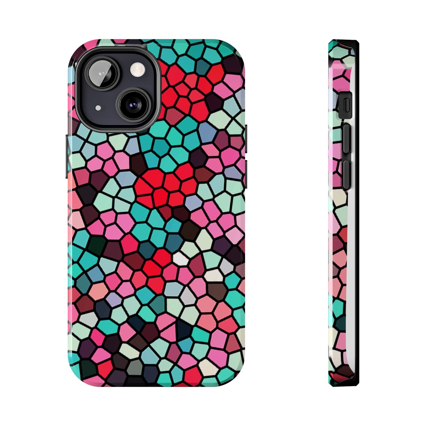 Mosaic Colorblock Tough Phone Case — Vibrant Stained-Glass Protective Cover