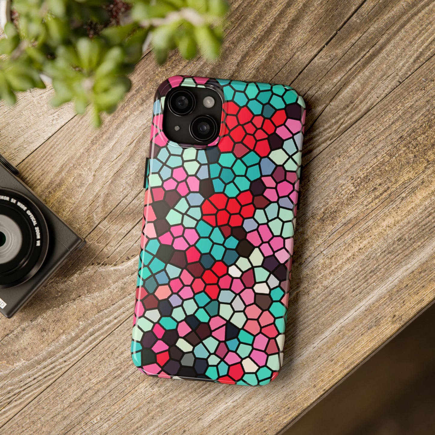 Mosaic Colorblock Tough Phone Case — Vibrant Stained-Glass Protective Cover