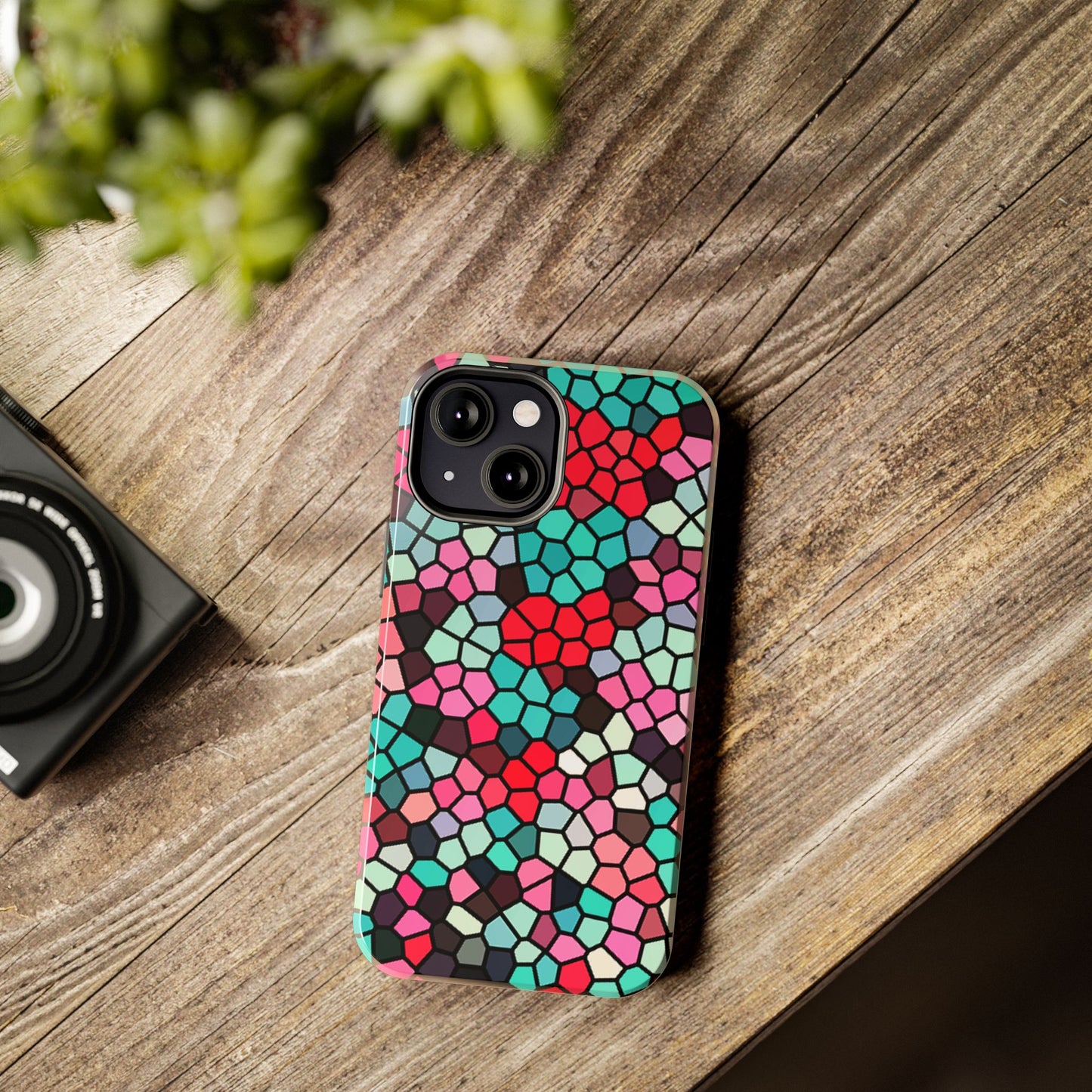 Mosaic Colorblock Tough Phone Case — Vibrant Stained-Glass Protective Cover