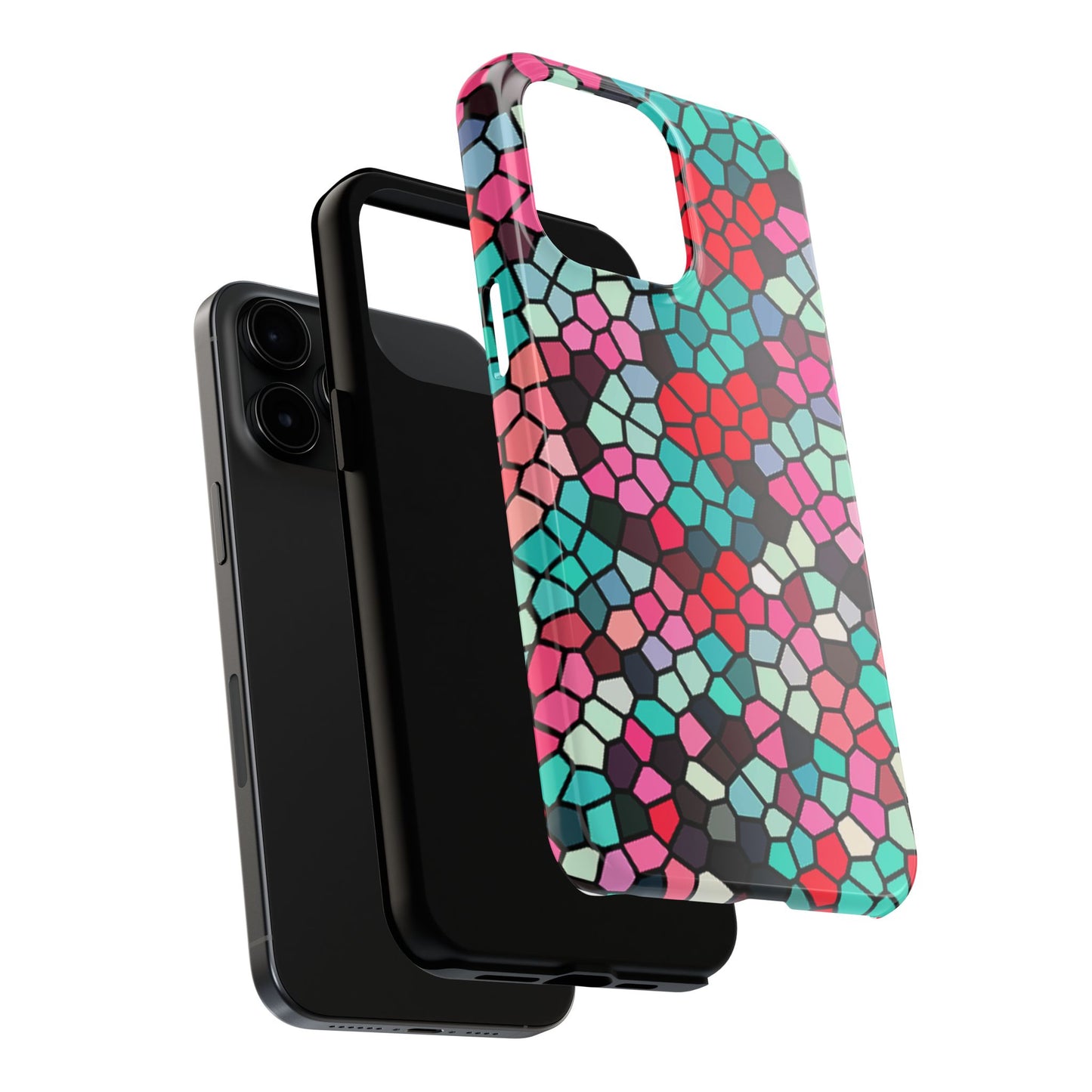 Mosaic Colorblock Tough Phone Case — Vibrant Stained-Glass Protective Cover