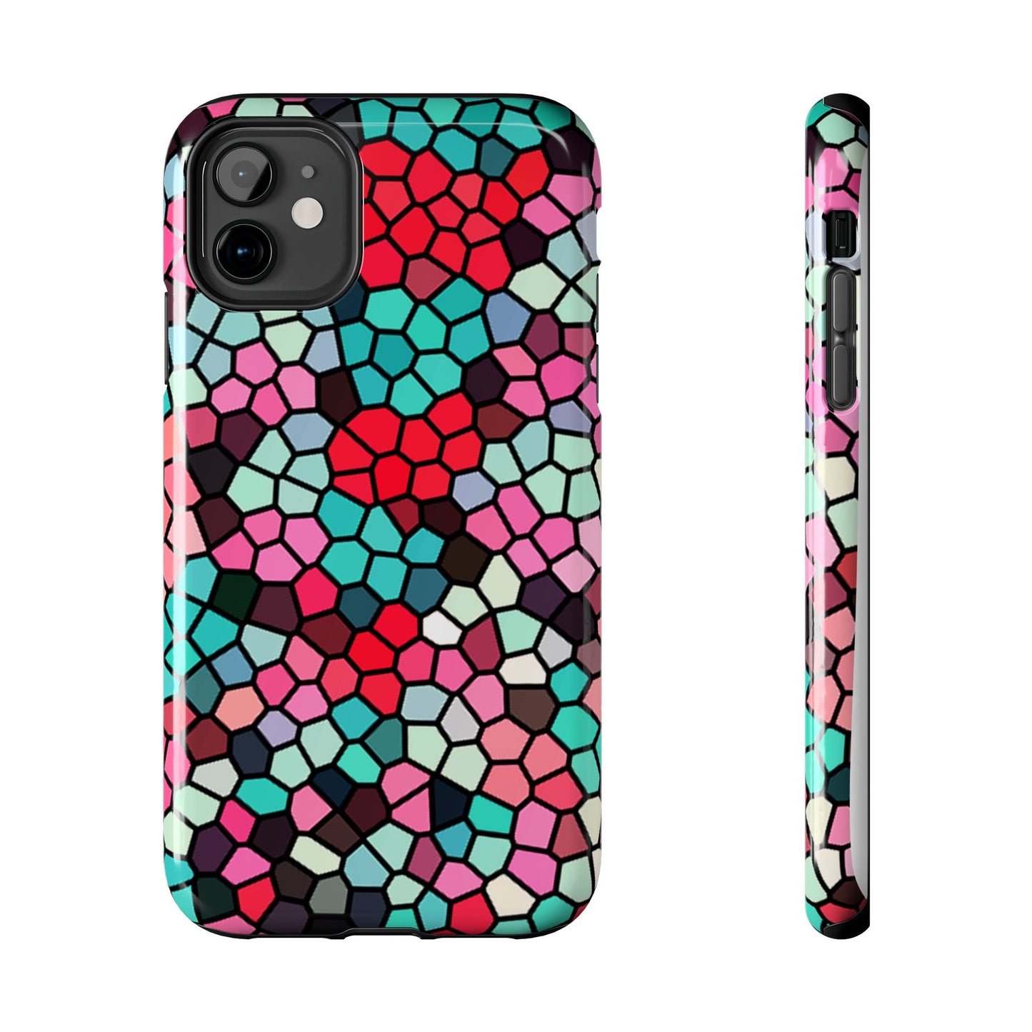 Mosaic Colorblock Tough Phone Case — Vibrant Stained-Glass Protective Cover