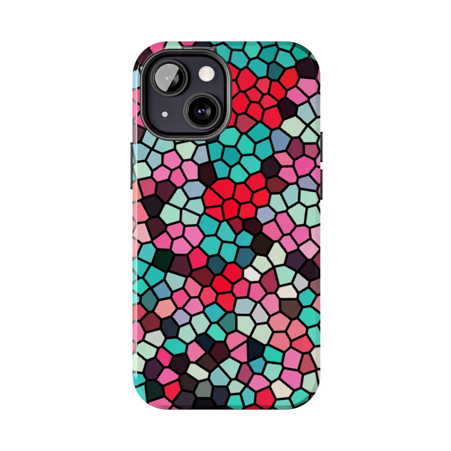 Mosaic Colorblock Tough Phone Case — Vibrant Stained-Glass Protective Cover