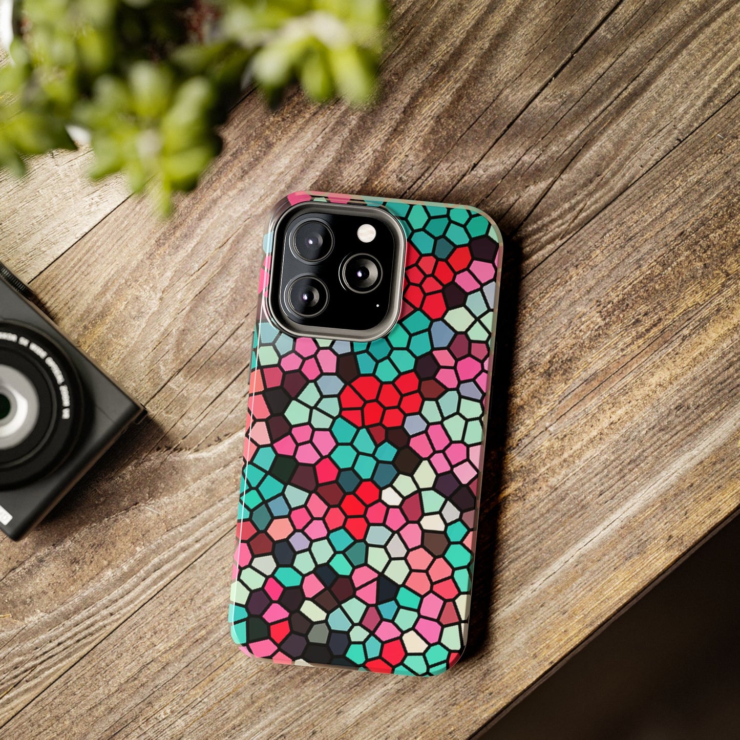 Mosaic Colorblock Tough Phone Case — Vibrant Stained-Glass Protective Cover