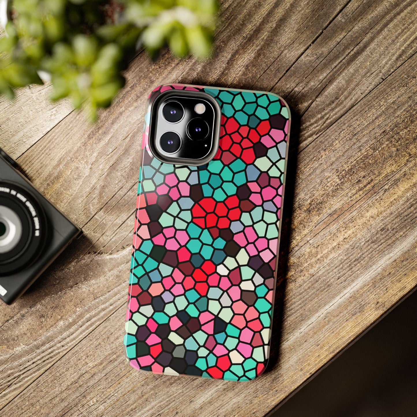 Mosaic Colorblock Tough Phone Case — Vibrant Stained-Glass Protective Cover