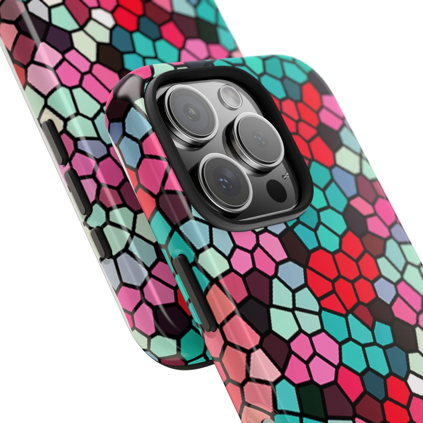 Mosaic Colorblock Tough Phone Case — Vibrant Stained-Glass Protective Cover