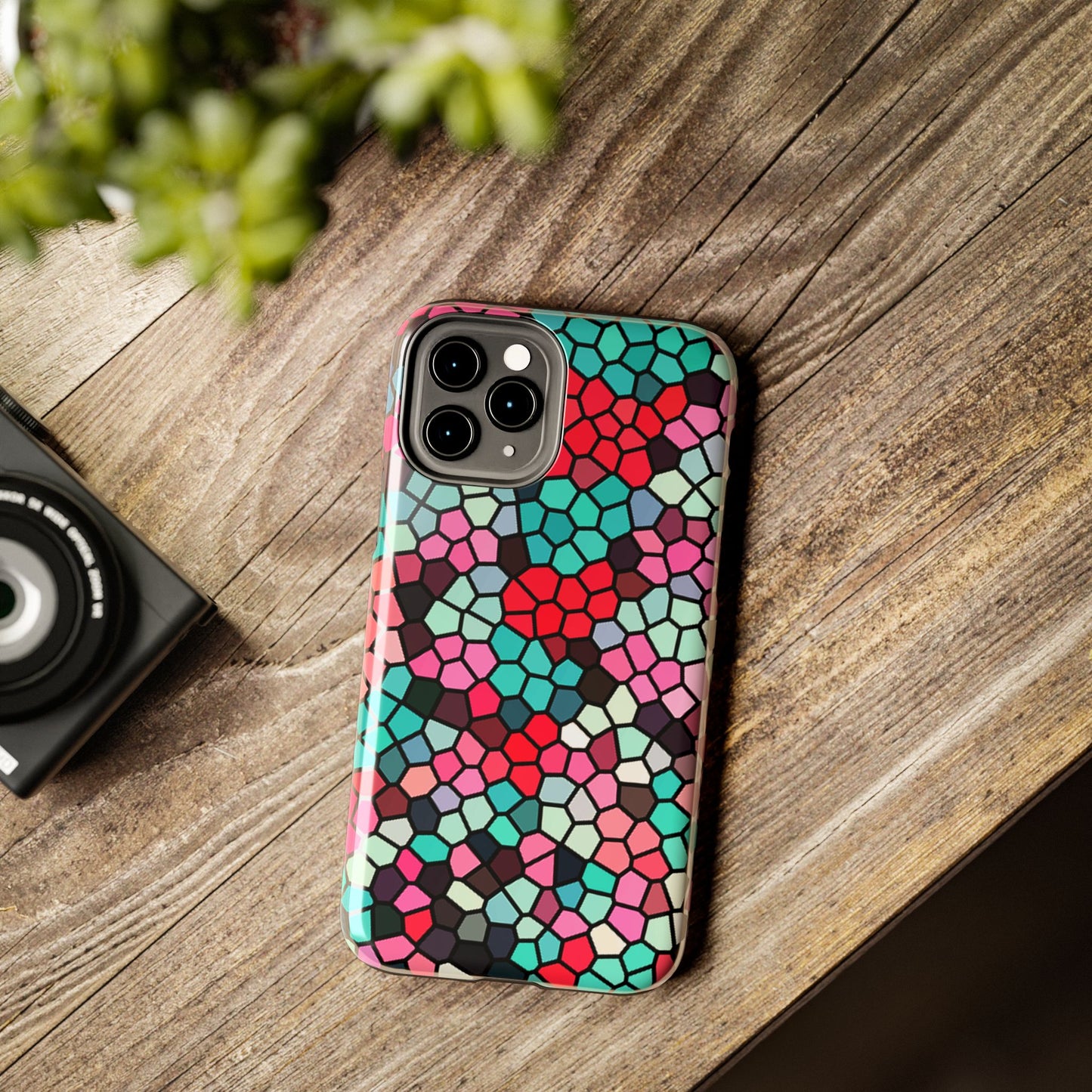 Mosaic Colorblock Tough Phone Case — Vibrant Stained-Glass Protective Cover