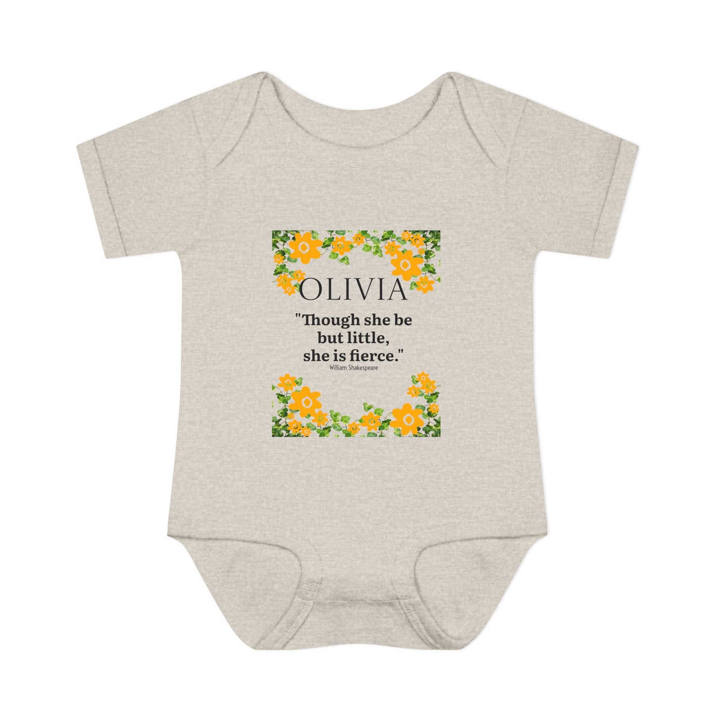 Personalized Floral Baby Bodysuit – “Though she be but little, she is fierce.”