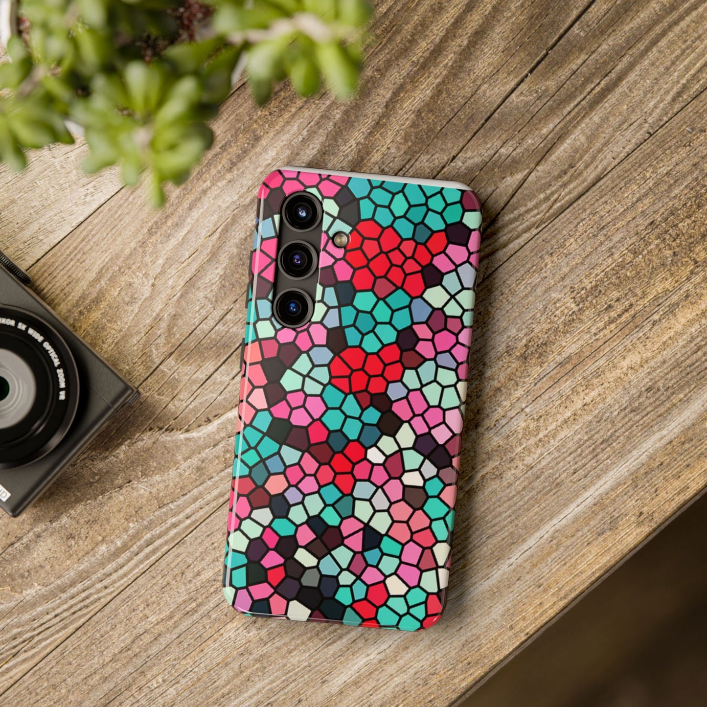 Mosaic Colorblock Tough Phone Case — Vibrant Stained-Glass Protective Cover