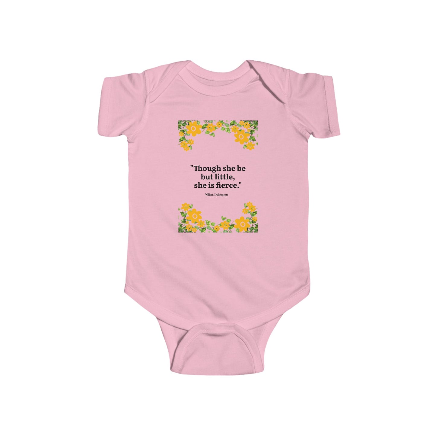 Baby Bodysuit — "Though She Be But Little, She Is Fierce" Floral Quote