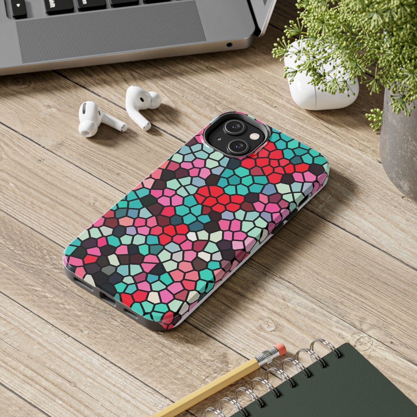 Mosaic Colorblock Tough Phone Case — Vibrant Stained-Glass Protective Cover