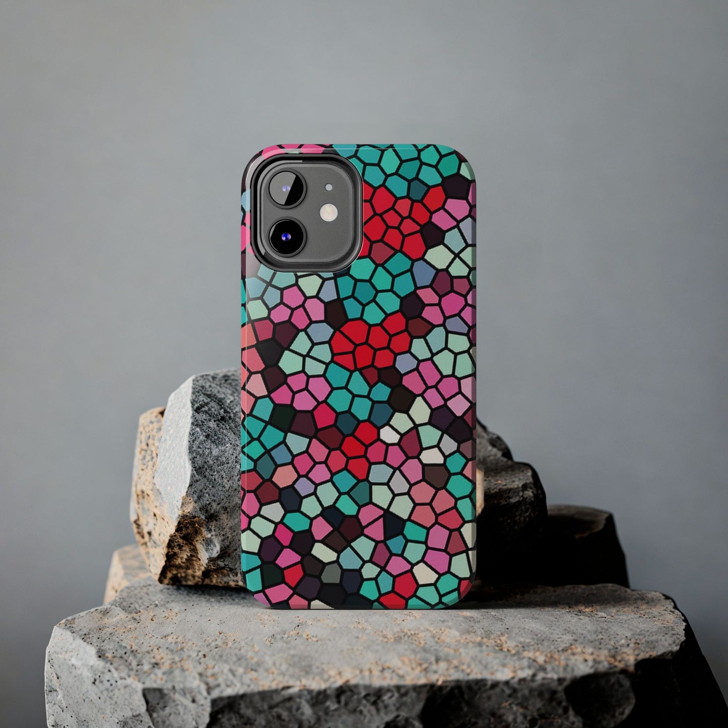 Mosaic Colorblock Tough Phone Case — Vibrant Stained-Glass Protective Cover