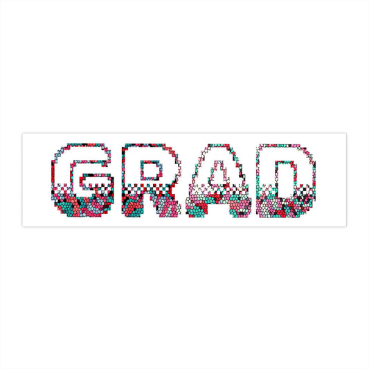 Grad Bold Pixelated Design Bumper Sticker — Graduation Car Decal