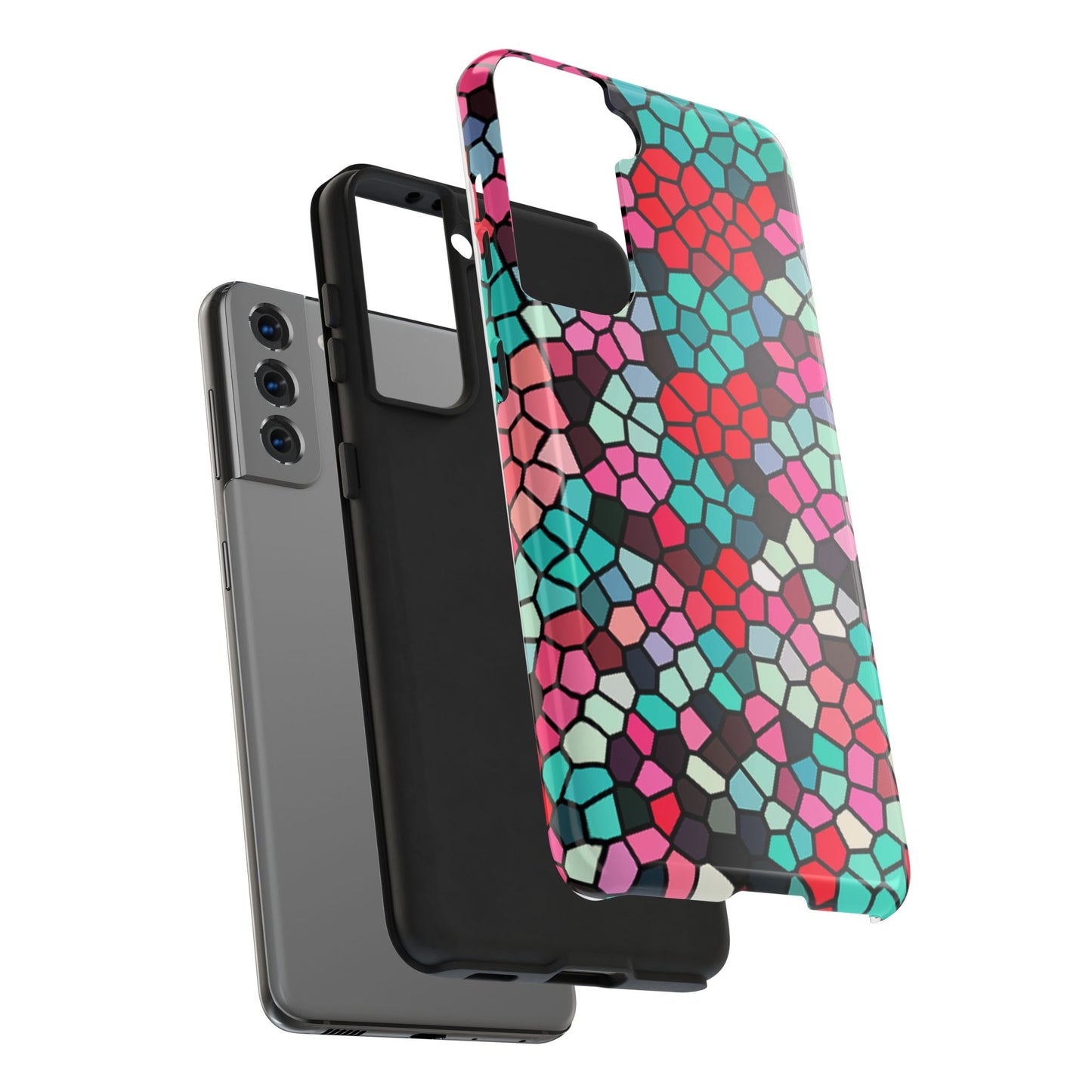 Mosaic Colorblock Tough Phone Case — Vibrant Stained-Glass Protective Cover