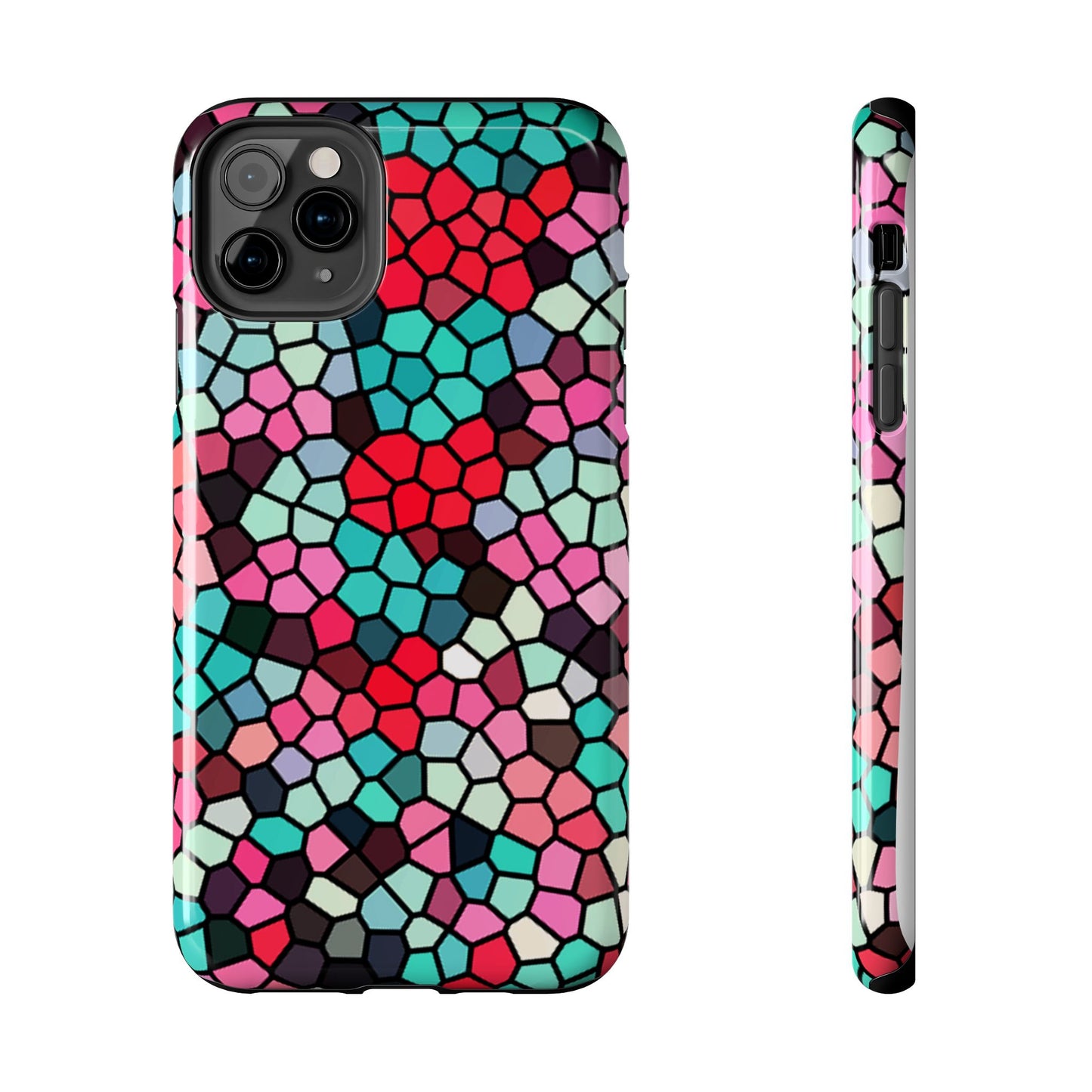 Mosaic Colorblock Tough Phone Case — Vibrant Stained-Glass Protective Cover