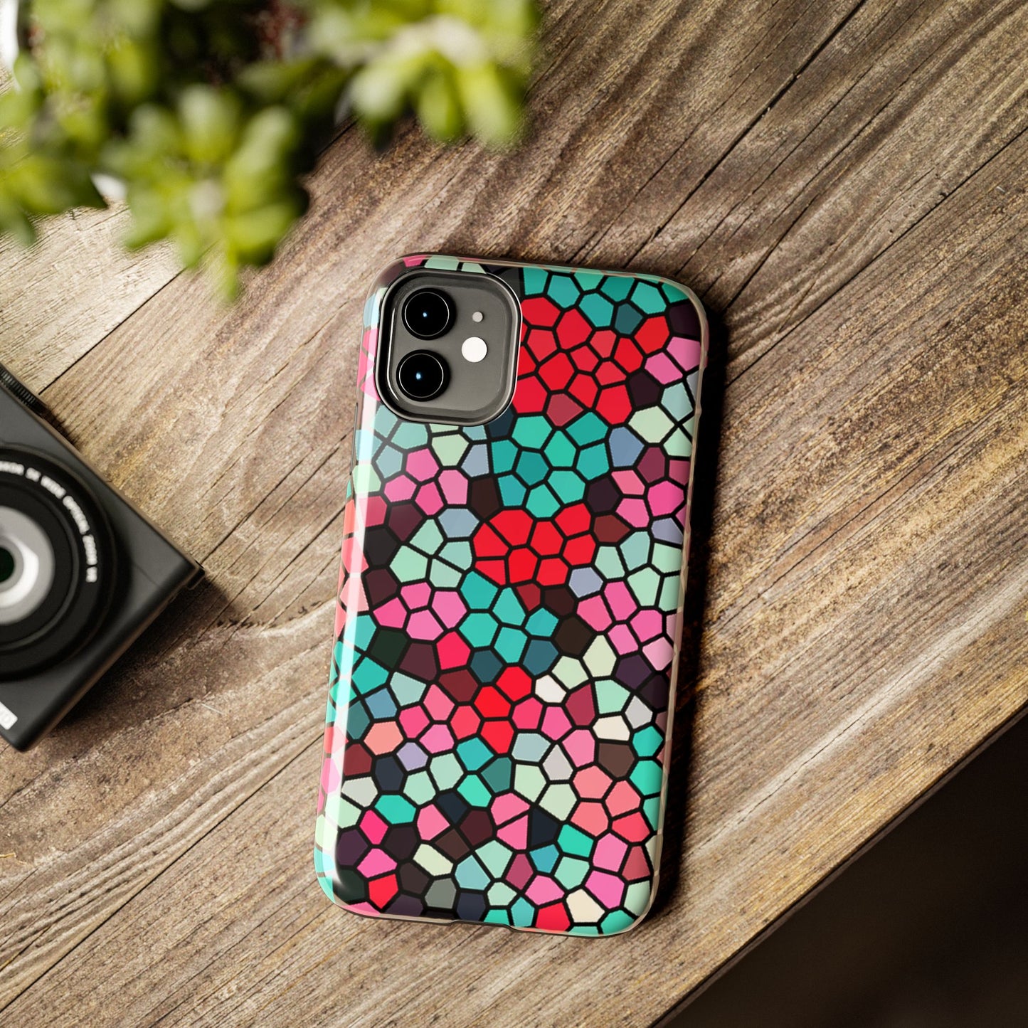 Mosaic Colorblock Tough Phone Case — Vibrant Stained-Glass Protective Cover