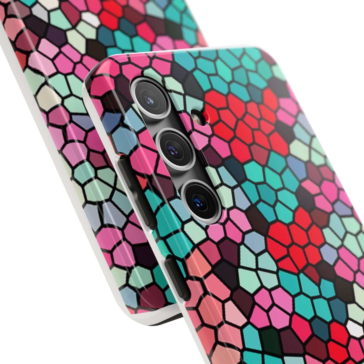 Mosaic Colorblock Tough Phone Case — Vibrant Stained-Glass Protective Cover
