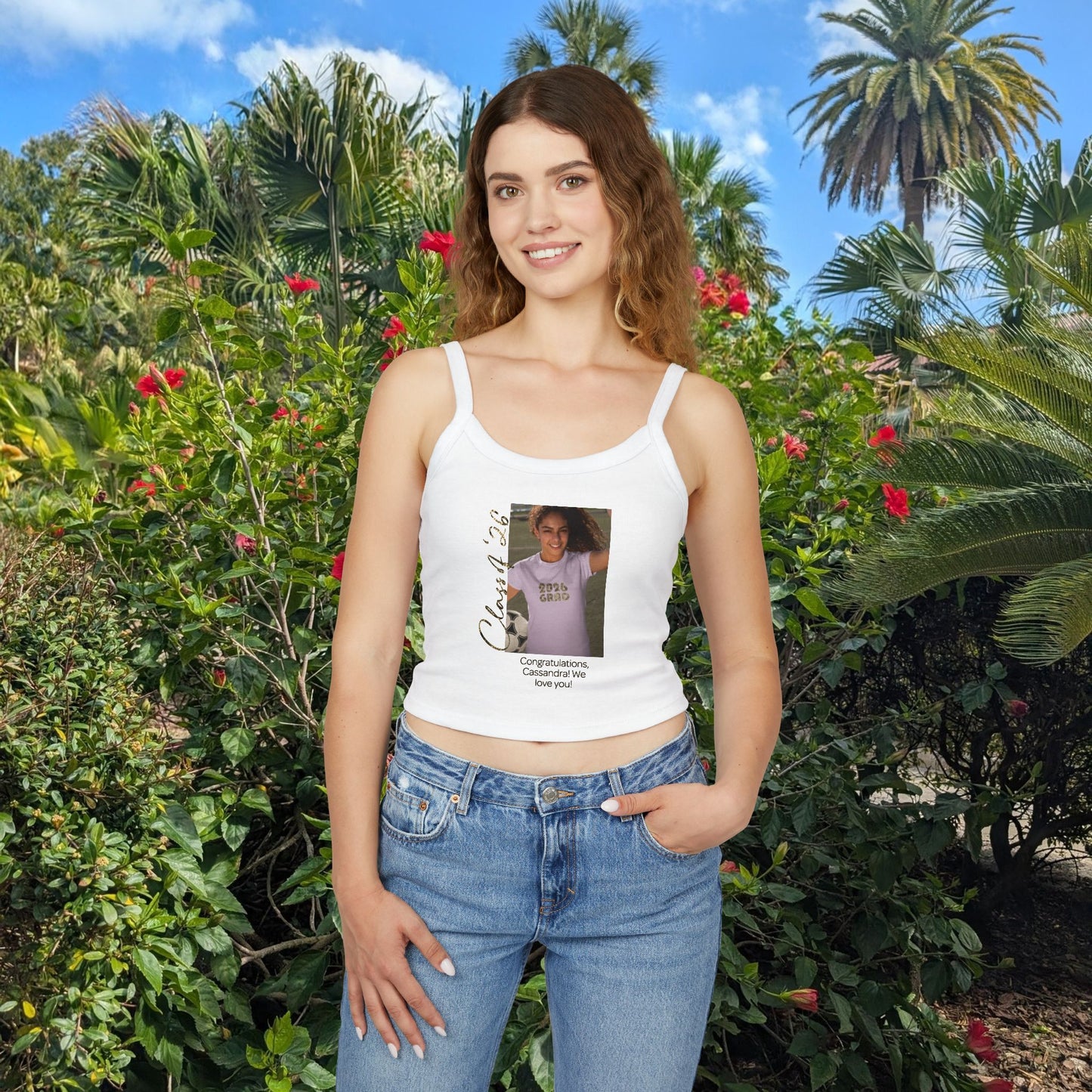 Graduation Photo & Message Spaghetti Tank — Personalizable Grad Party Top