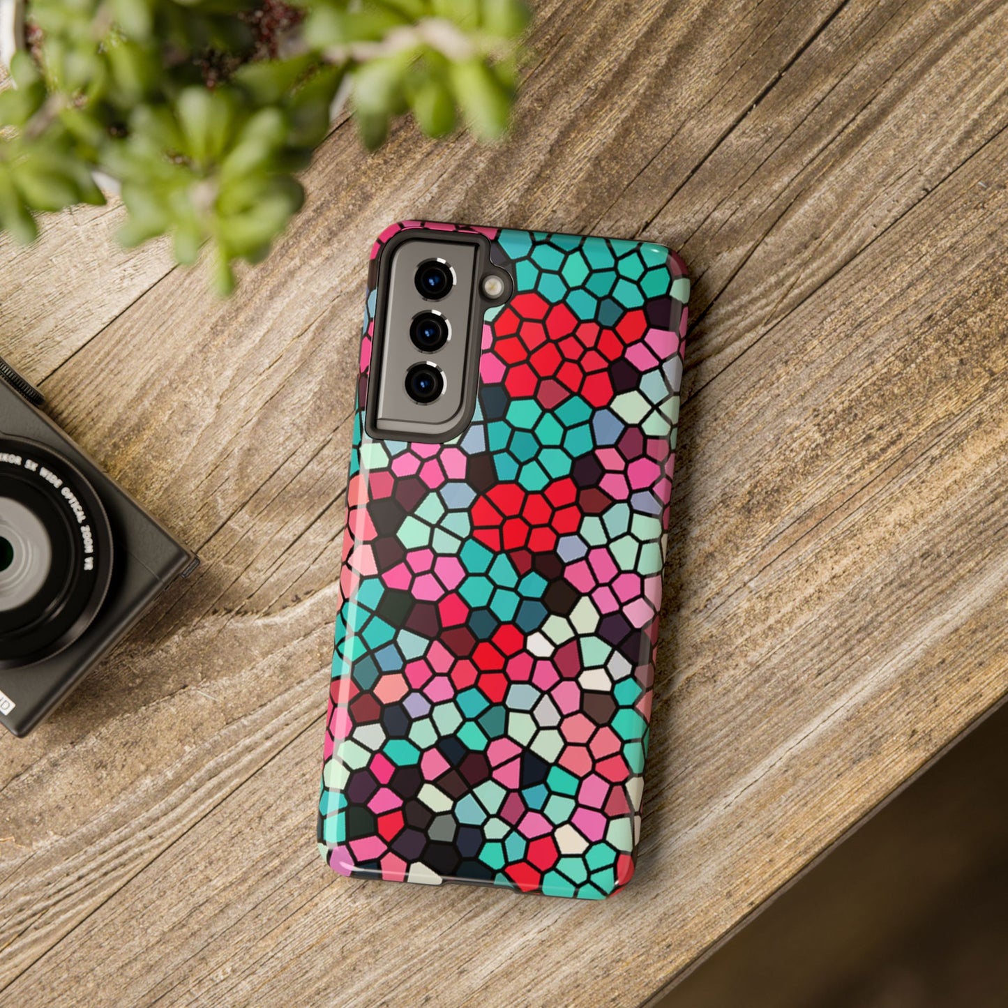 Mosaic Colorblock Tough Phone Case — Vibrant Stained-Glass Protective Cover