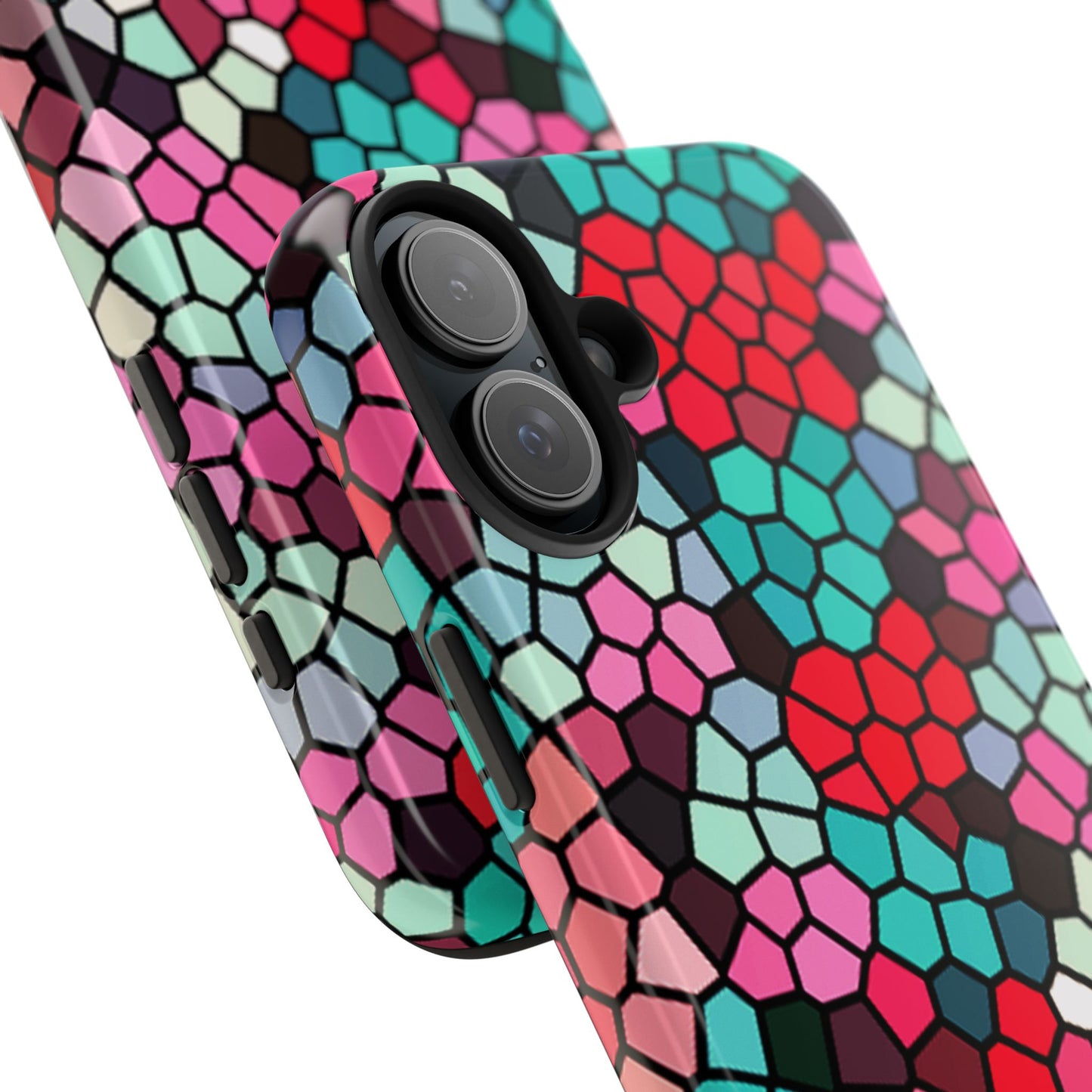 Mosaic Colorblock Tough Phone Case — Vibrant Stained-Glass Protective Cover