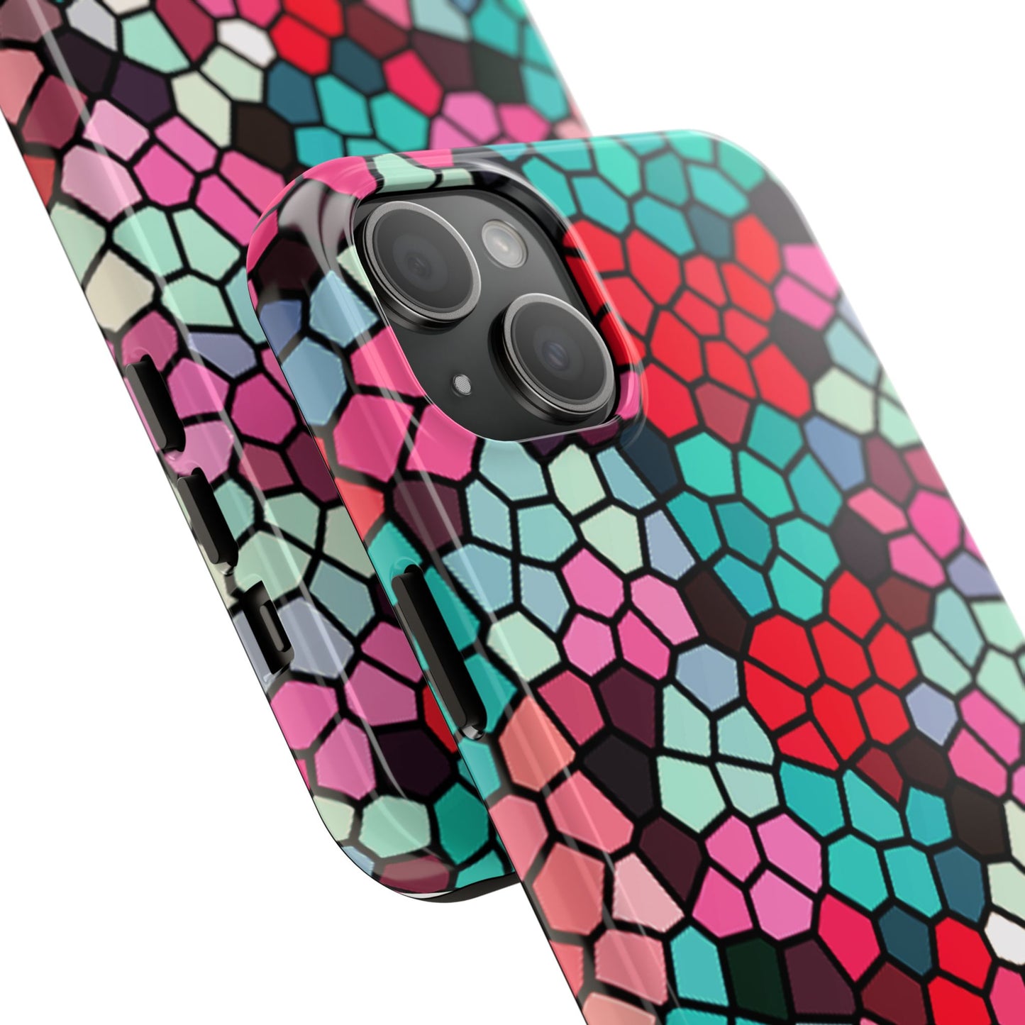 Mosaic Colorblock Tough Phone Case — Vibrant Stained-Glass Protective Cover
